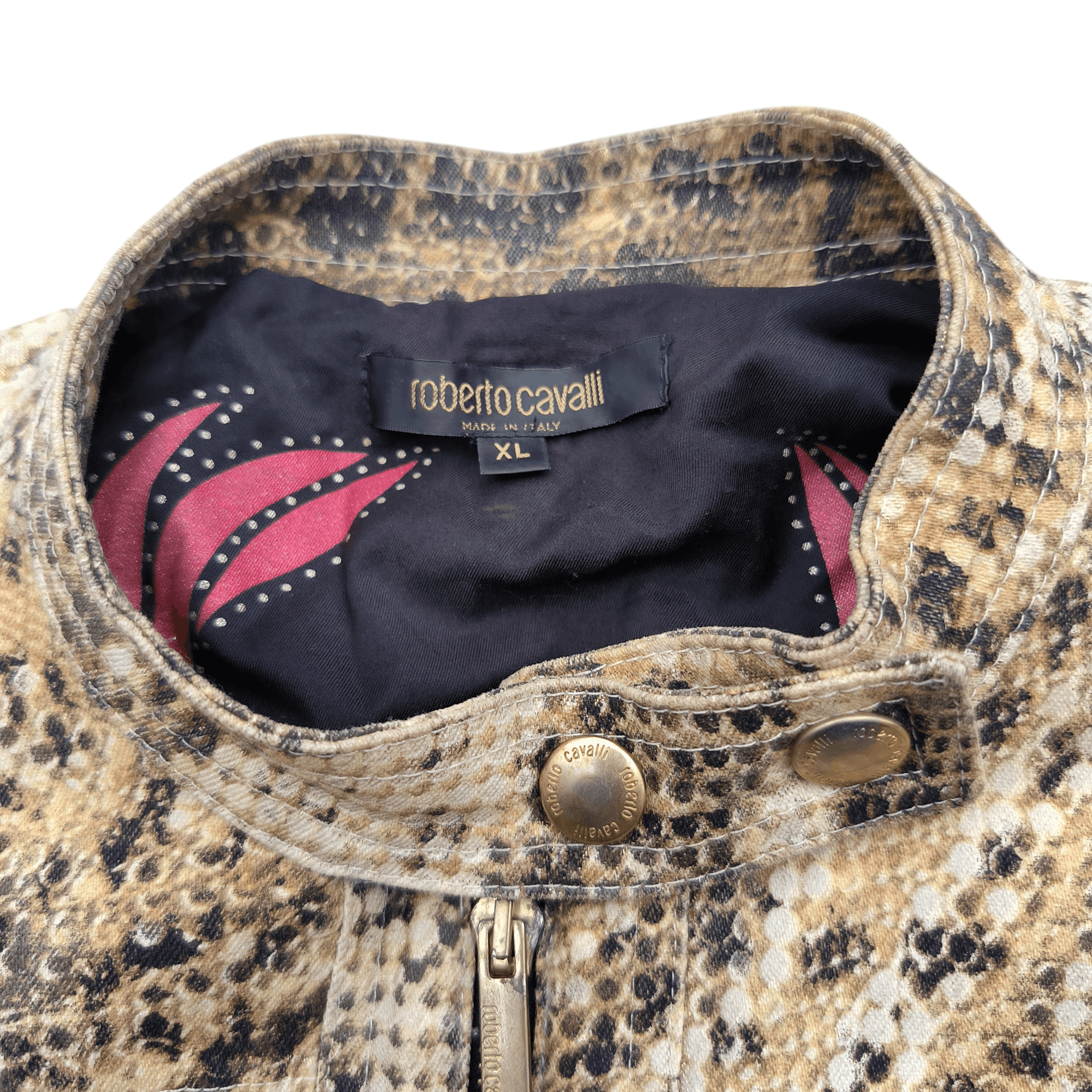 Roberto Cavalli Rare Vintage Roberto Cavalli Snake Pattern Biker Jacket Size XL / US 12-14 / IT 48-50 - 2 Thumbnail