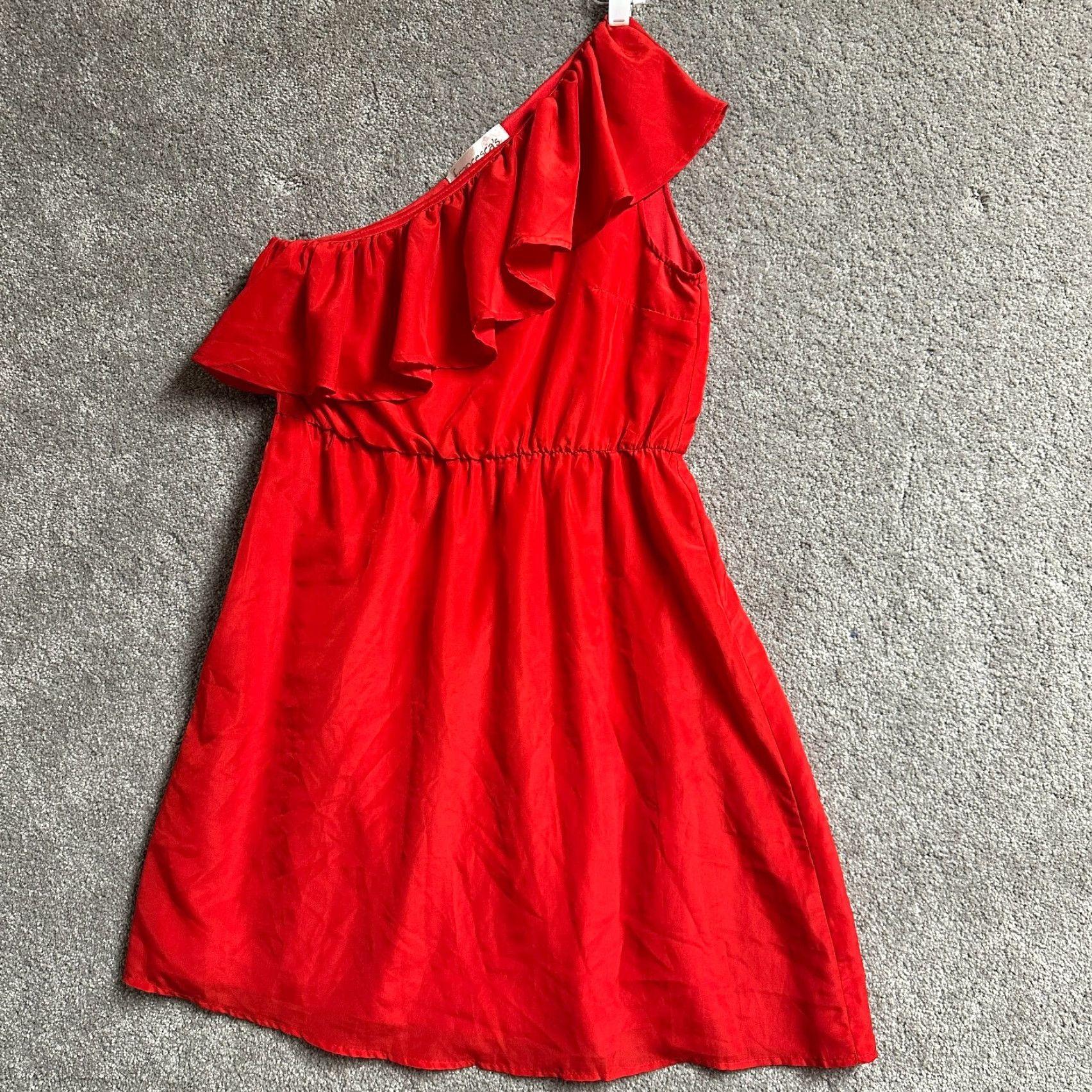 Vintage Francescas Dress One Shoulder Ruffle Satin A-Line Short Red Women Medium Party Holiday Christmas Sexy Womens Size M / US 6-8 / IT 42-44 - 2 Thumbnail