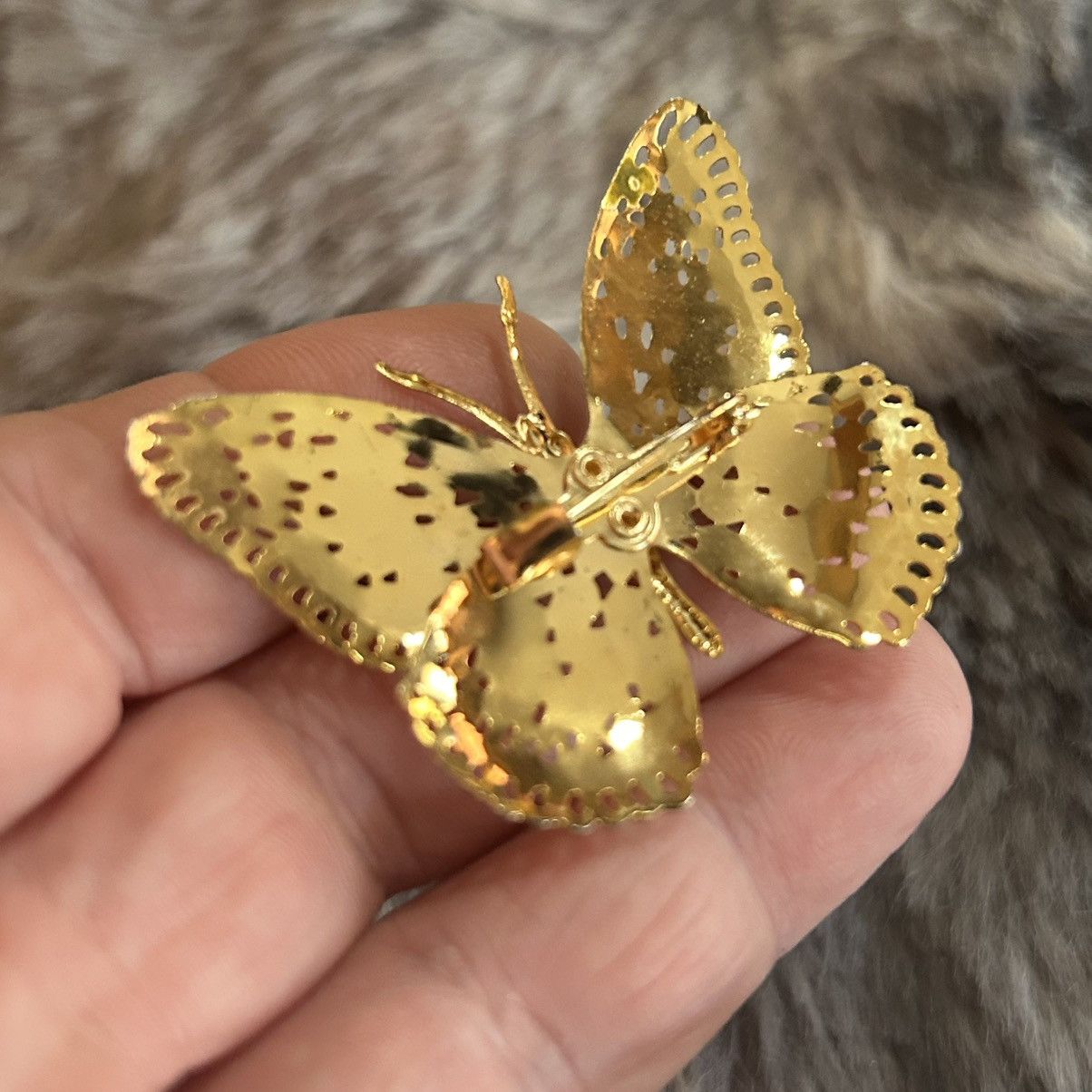 Vintage Vintage filigree shiny gold plated butterfly brooch pin Size ONE SIZE - 4 Thumbnail