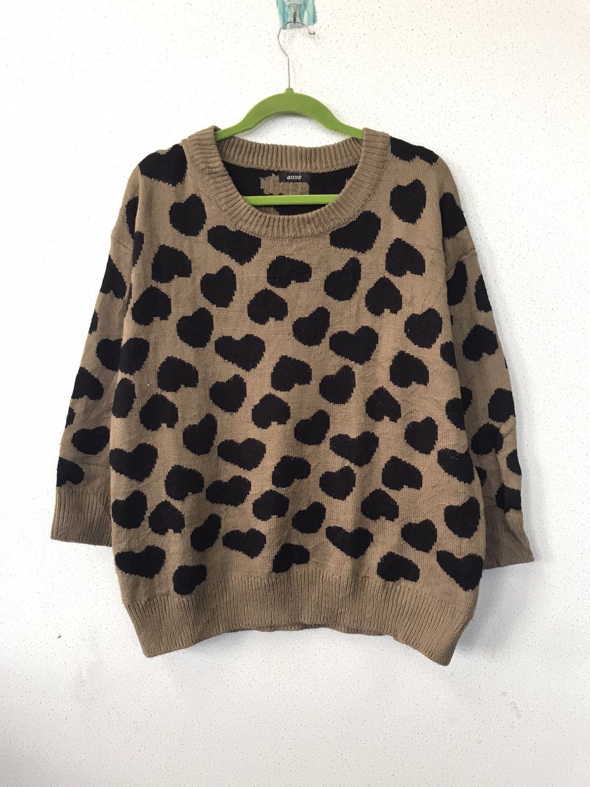 image of Anne Klein x Winter Session Anne Vintage Love Knit Sweater in Black/Brown, Women's (Size Large)