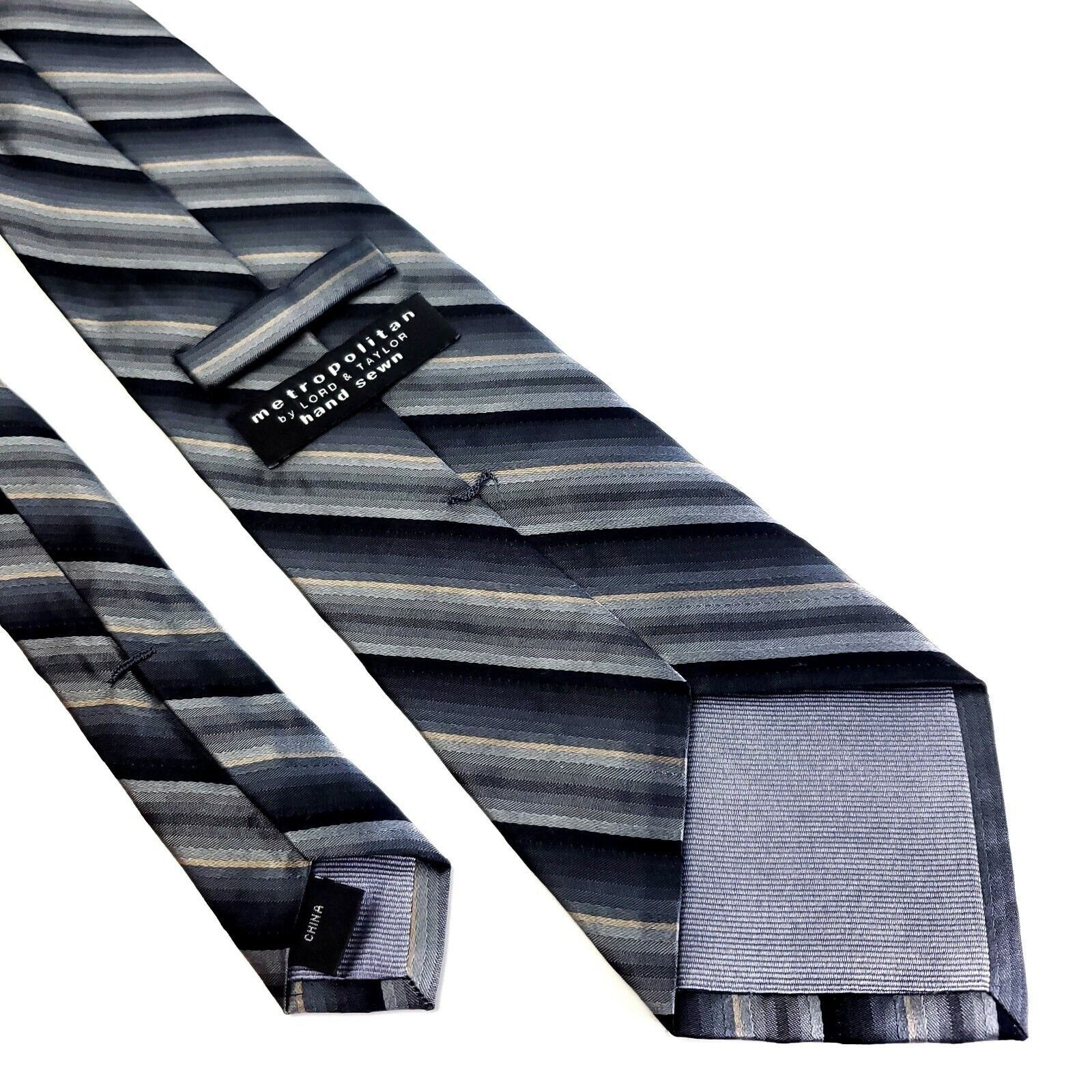 Lord & Taylor Lord Taylor Silk Tie Metropolitan Woven Gray Beige Striped Size ONE SIZE - 5 Thumbnail