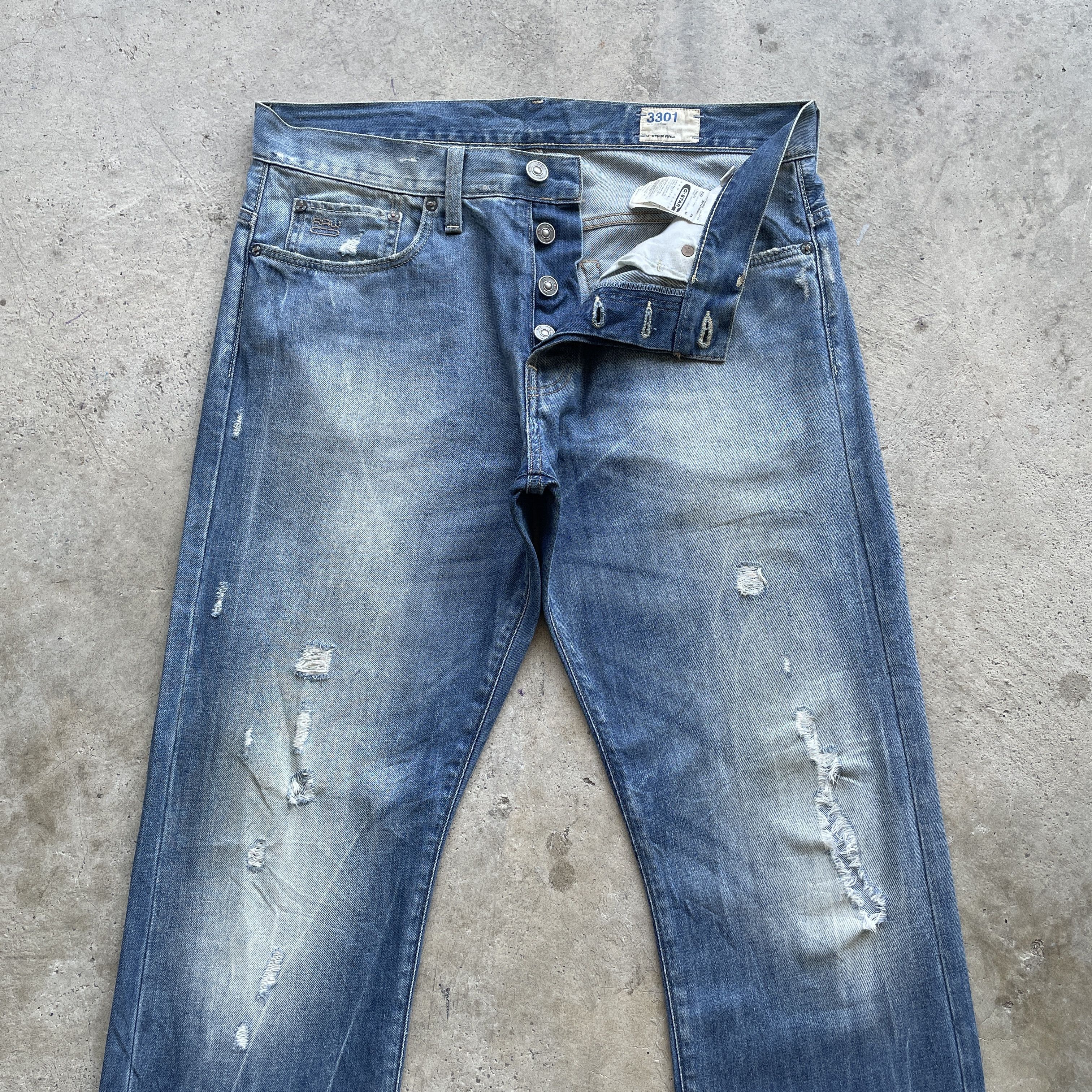 G-Star Vintage G-Star 3301 Distressed Jeans Faded Denim Pants Size US 35 - 4 Thumbnail