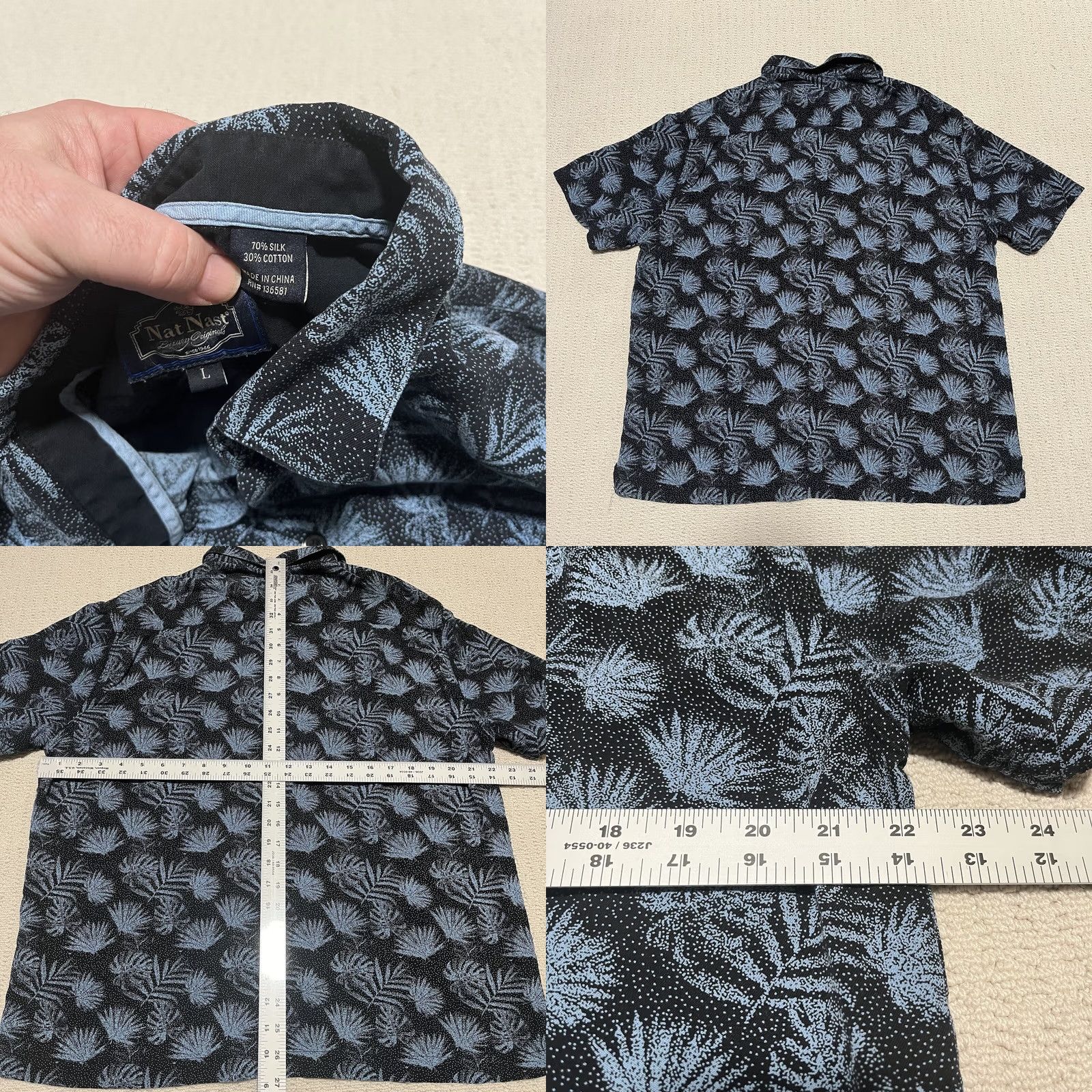 Nat Nast Nat Nast Shirt Hawaiian Silk Black Blue Button Up Camp Mens Large All Over Print Size US L / EU 52-54 / 3 - 8 Thumbnail