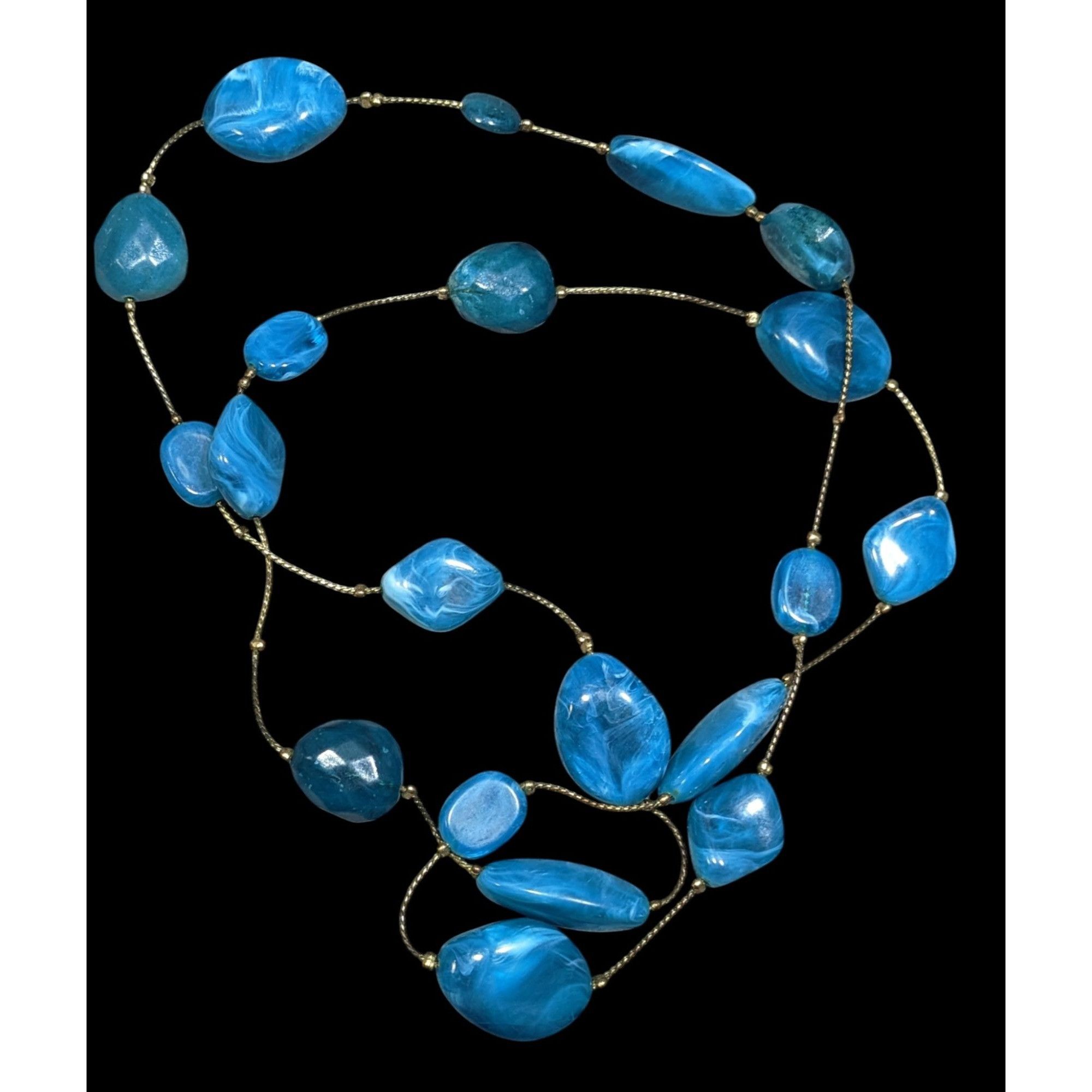 Other Swirly Blue Faux Stone Station Necklace On Gold Tone Chain Size ONE SIZE - 1 Thumbnail