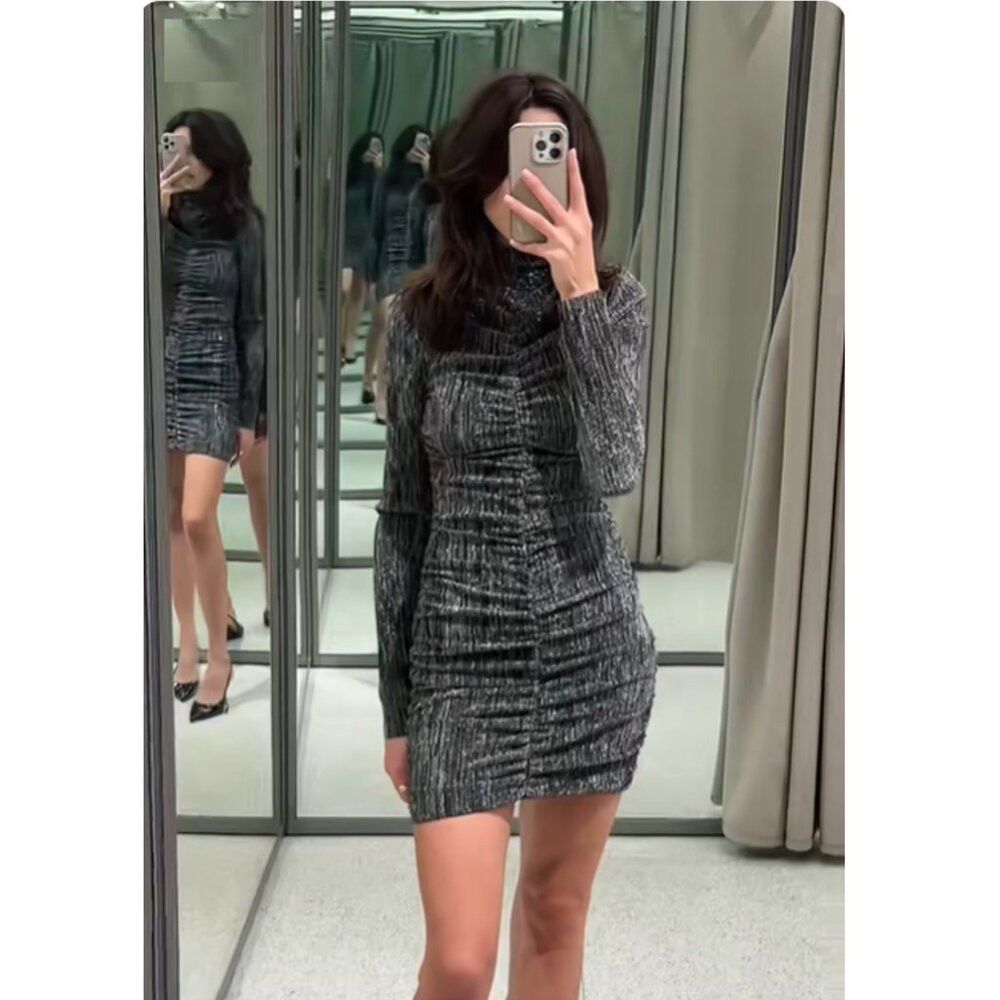 Zara New Zara Draped Shiny Mini Dress Size M | Grailed