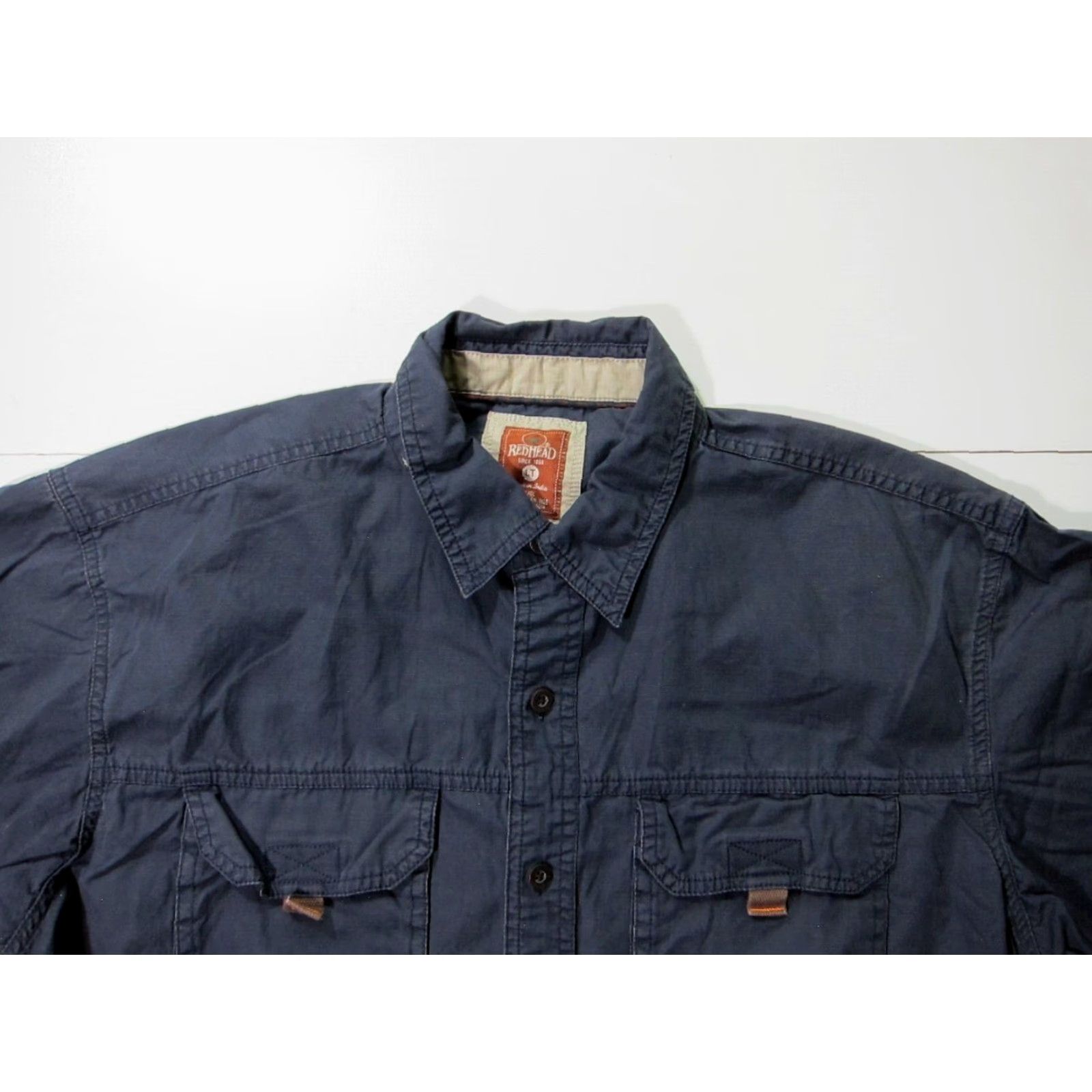 Vintage RedHead Shirt Men L Tall Navy Blue 100% Cotton Button Down Short Sleeve Size US L / EU 52-54 / 3 - 3 Thumbnail