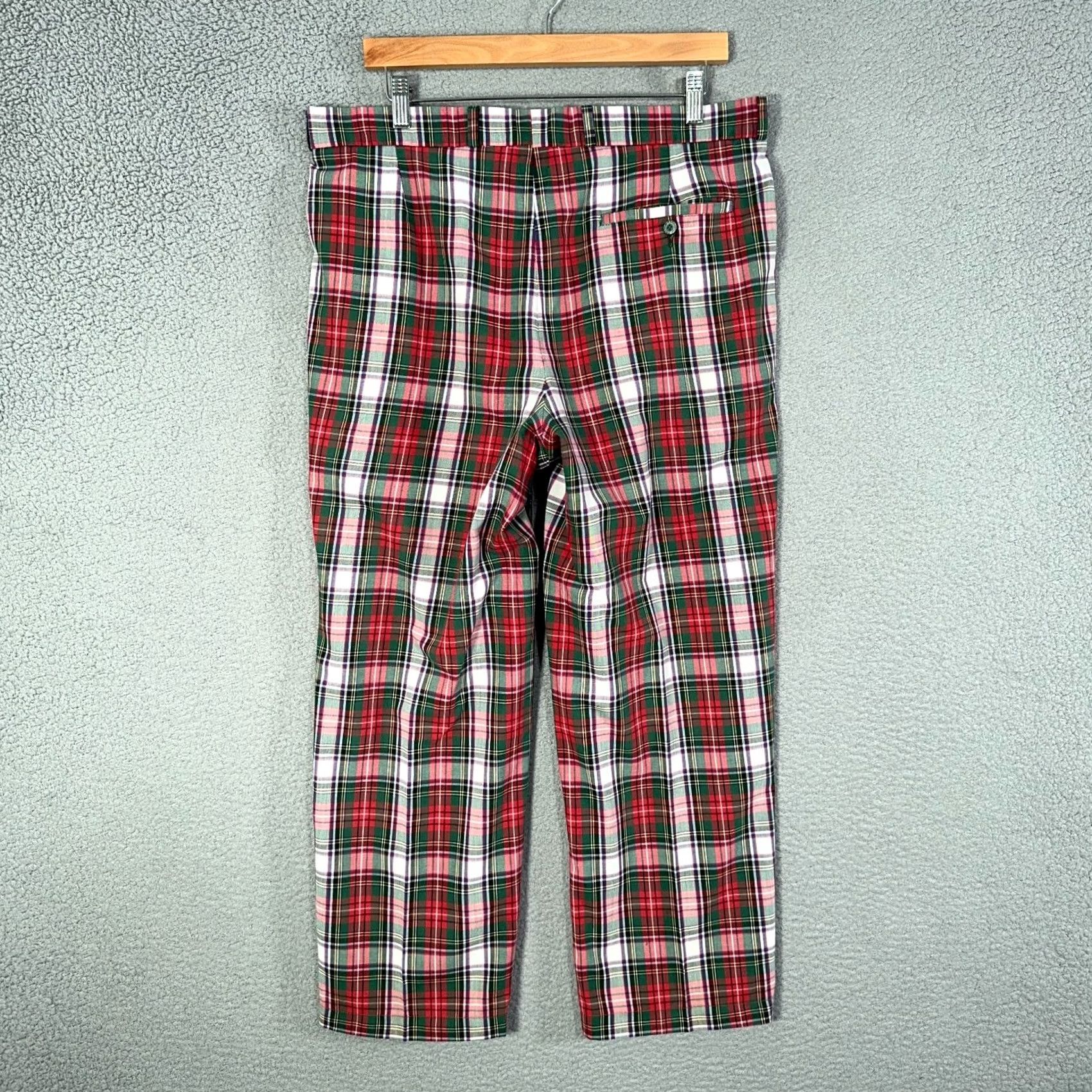 Lacoste VINTAGE Lacoste Pants 34 Mens 27 Inseam Pleated Tartan Red Green Cotton Polyester Dress Pants Made France Regular Fit 80s 90s Golf Money USA Size US 34 / EU 50 - 2 Thumbnail