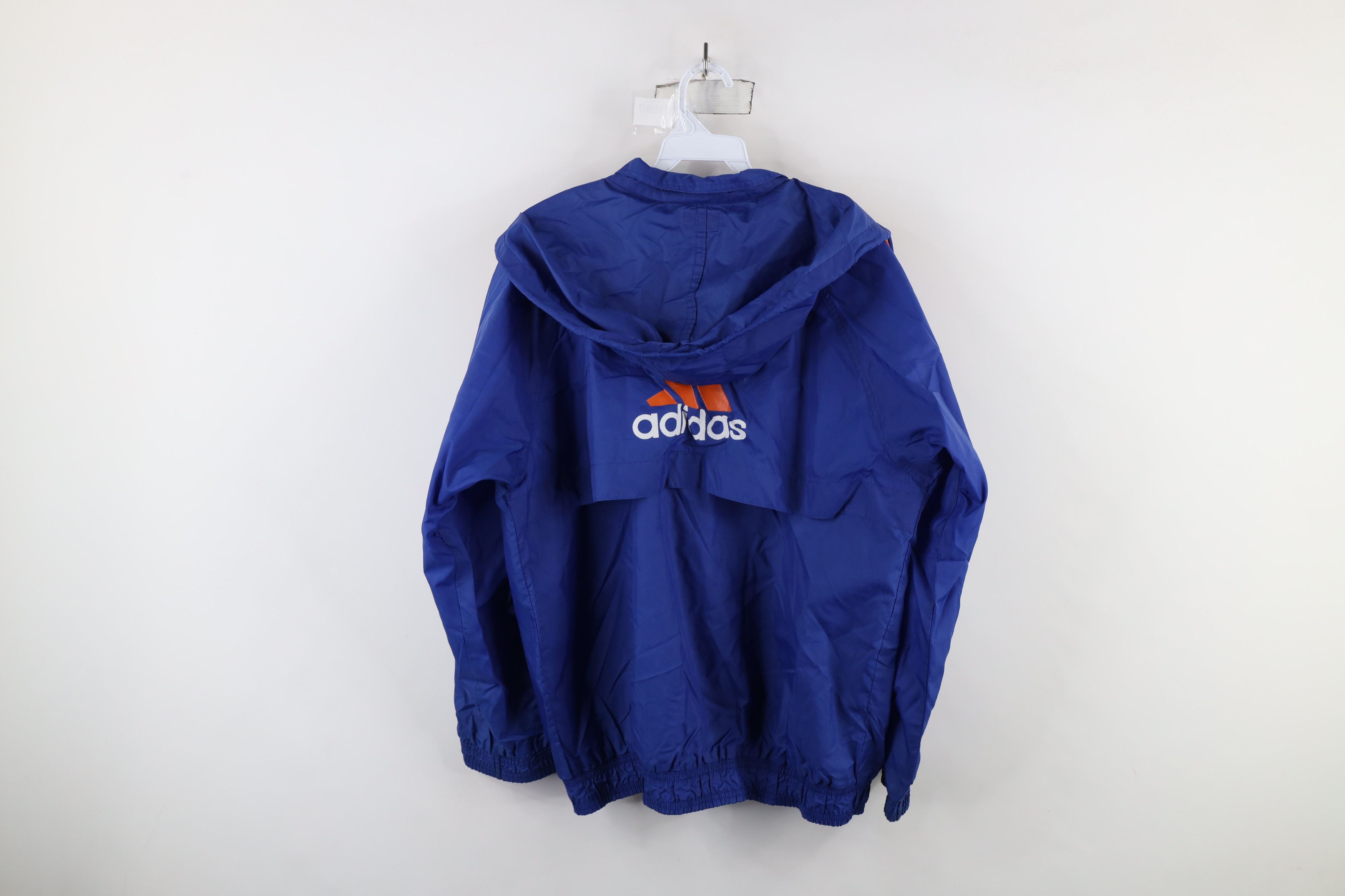Adidas × Vintage Vintage 90s Adidas Spell Out Hooded Windbreaker Jacket Blue Size US XL / EU 56 / 4 - 13 Thumbnail