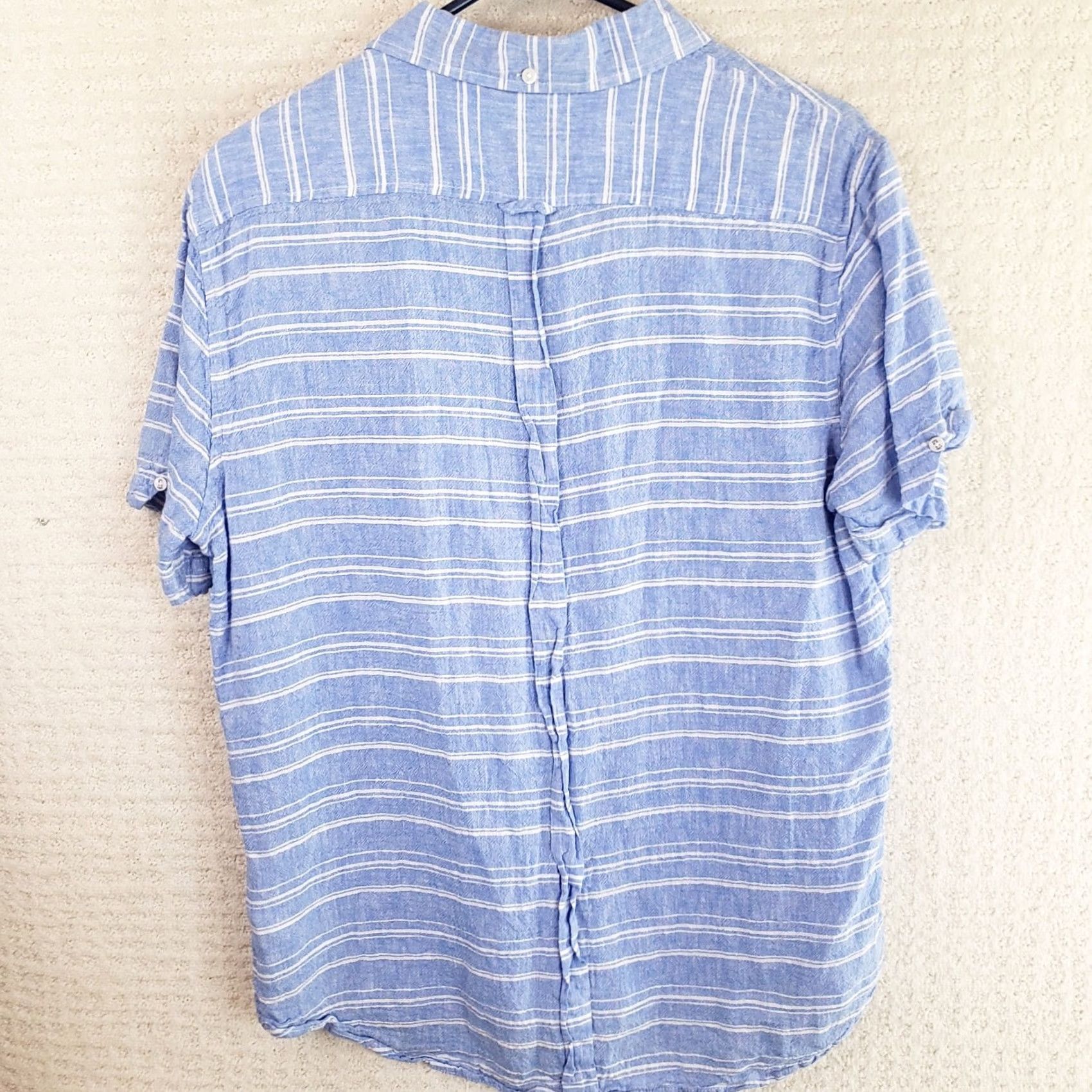 Ben Sherman Ben Sherman Mens L Blue Stripe Linen Blend Shirt Short Sleeve Collared Button-Up Casual Size US L / EU 52-54 / 3 - 7 Thumbnail