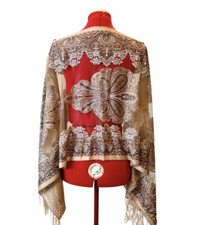 Other Boho Paisley Kimono Shawl Wrap Beige Brown Fringe Open Front Size ONE SIZE - 3 Thumbnail