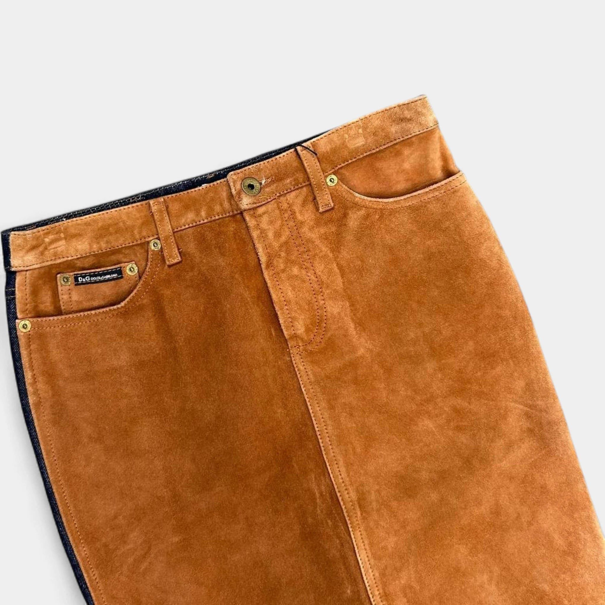Dolce & Gabbana Dolce & Gabbana Hybrid Brown Suede and Blue Denim Long Skirt Size 26" / US 2 / IT 38 - 3 Thumbnail