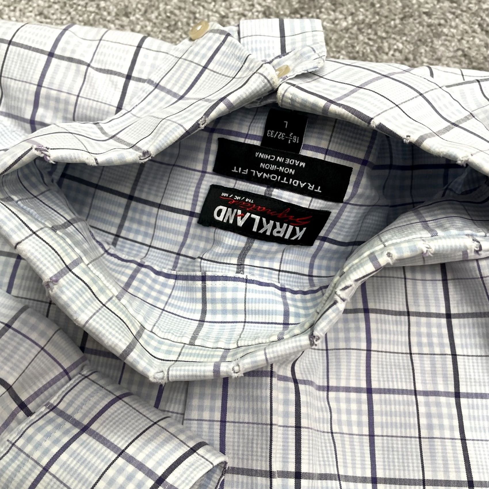 Vintage Kirkland Signature Traditional Fit Non Iron Dress Shirt Blue Plaid Mens Large Size 42R - 7 Thumbnail