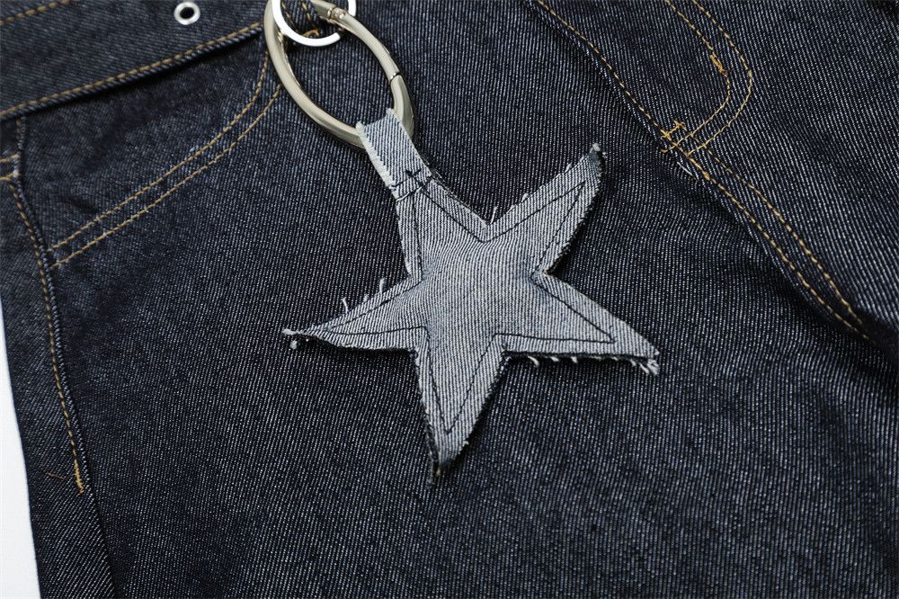 Japanese Brand Men's loose washed belt star pendant scimitar jeans y2k Size US 32 / EU 48 - 4 Thumbnail