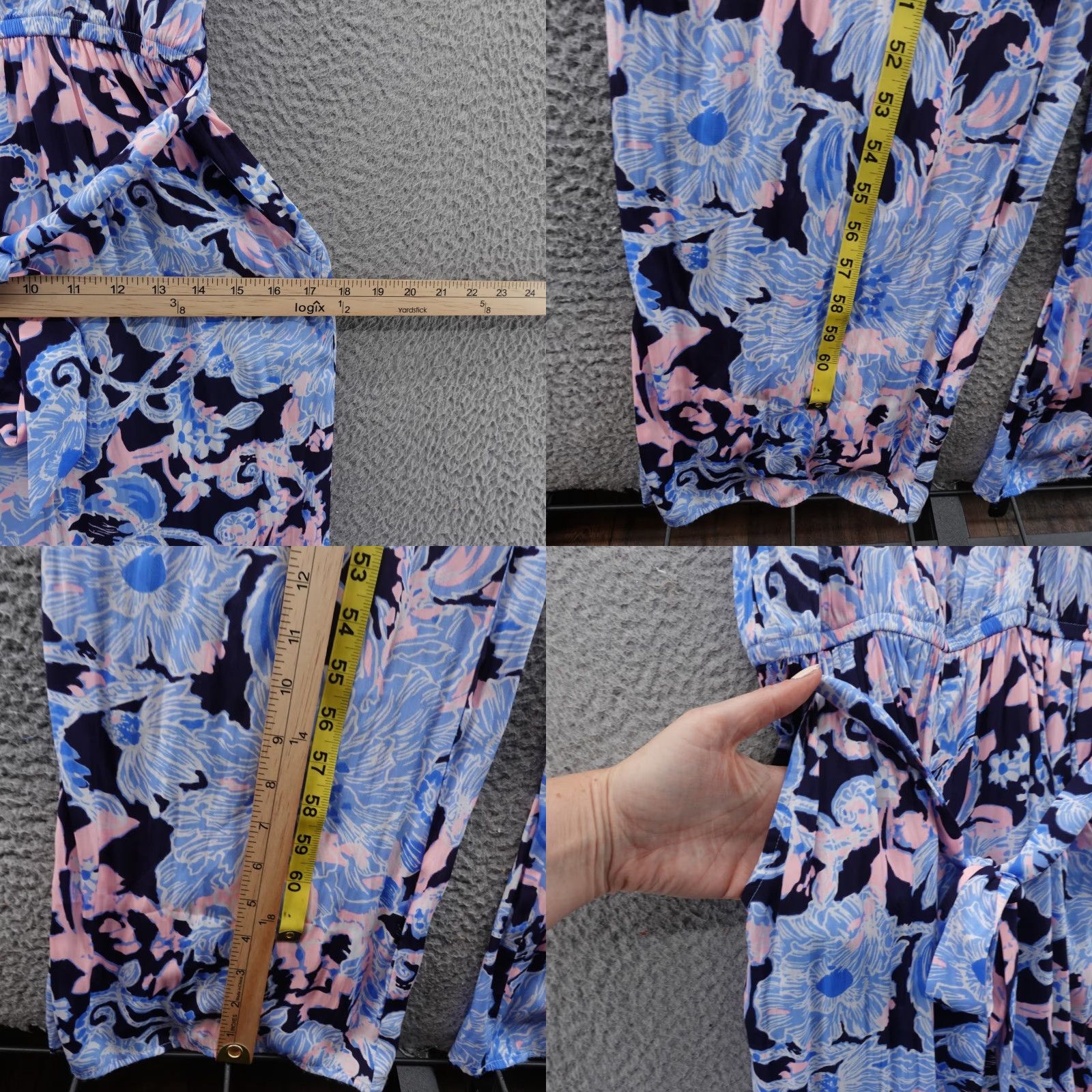 Lilly Pulitzer Jumpsuit One-Piece Wide Leg Women Sleeveless Floral Blue Pink XS Drawstring Resortwear Casual Party/Cocktail Travel