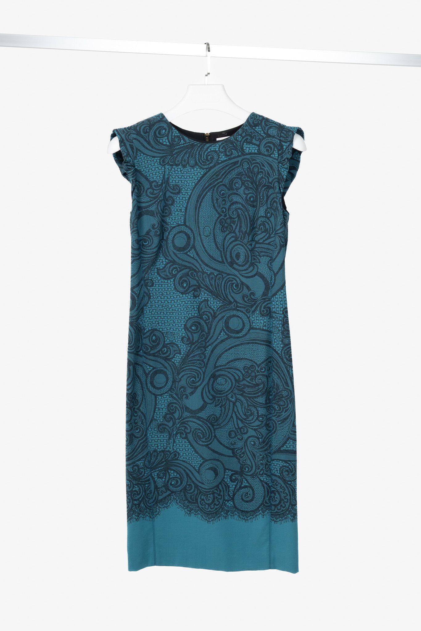 Emilio Pucci Emilio Pucci PF12 Petrol Wool-Blend Lace-Printed Crepe Dress Size XL / US 12-14 / IT 48-50 - 1 Thumbnail
