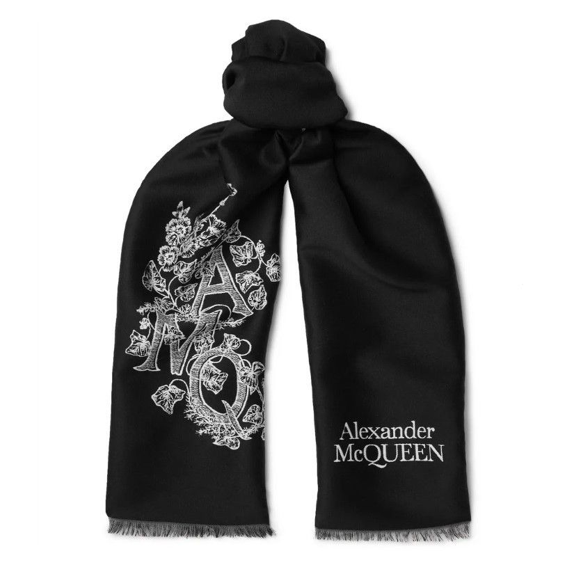Alexander McQueen Alexander McQueen Reversible Wool Scarf Black Ivory Italy Size ONE SIZE - 1 Thumbnail