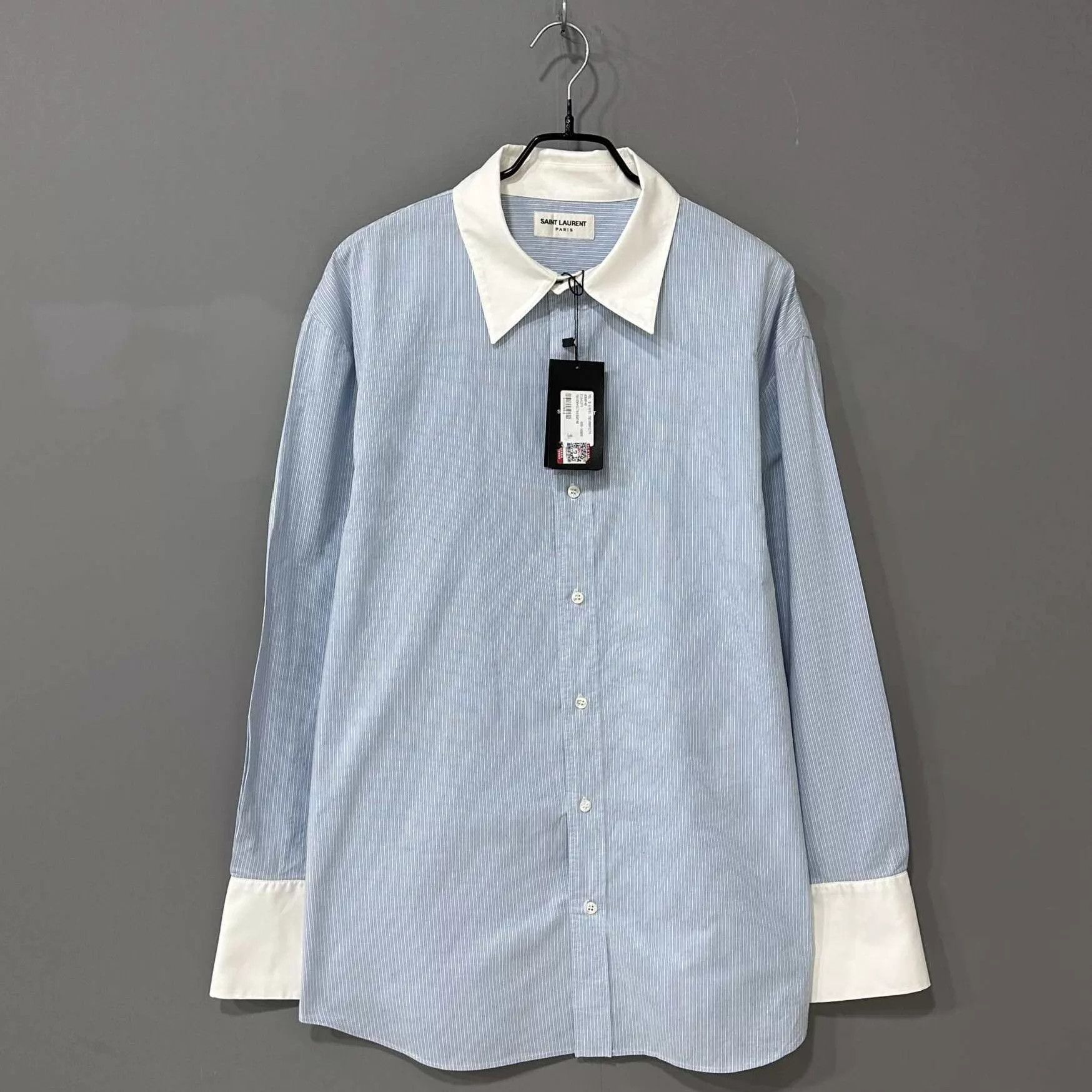 Saint Laurent Paris SLP blue stripe paneled shirt 40 new with tags Size S / US 4 / IT 40 - 1 Thumbnail