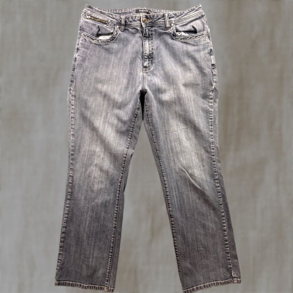 Vintage Chico's Denim Jeans Womens Size 2.5 Medium Gray Wash Straight Leg Zipper Detail Size 29" - 1 Thumbnail