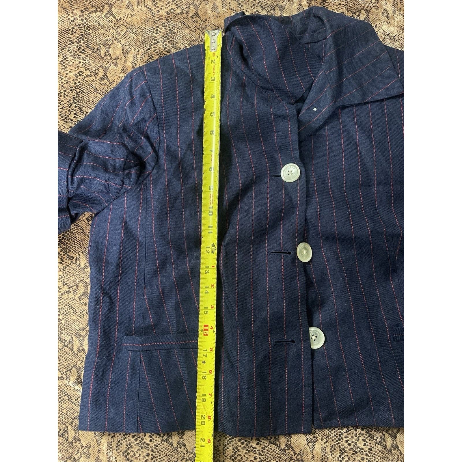 Ralph Lauren RALPH LAUREN Navy PinStriped Cropped Jacket Linen 12 Size XL / US 12-14 / IT 48-50 - 4 Thumbnail