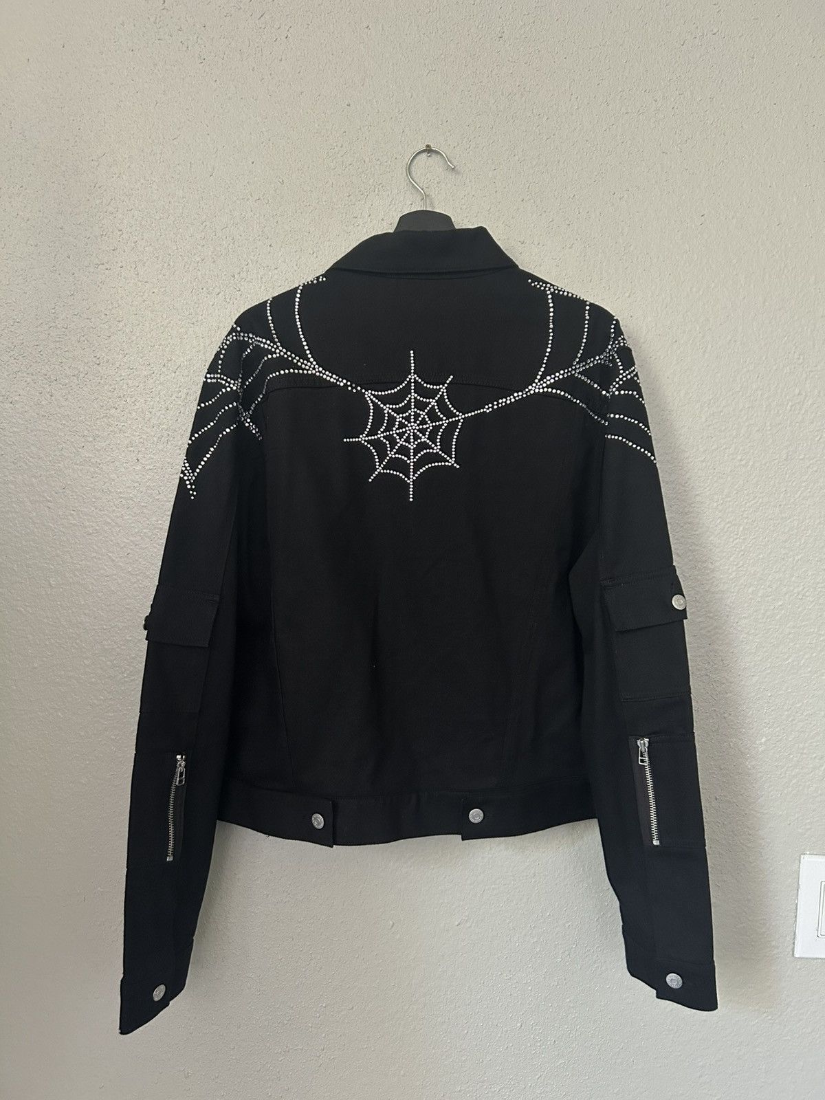 Sp5der NEW SP5DER WORLDWIDE RHINESTONE WEB DENIM JACKET Size US M / EU 48-50 / 2 - 5 Thumbnail
