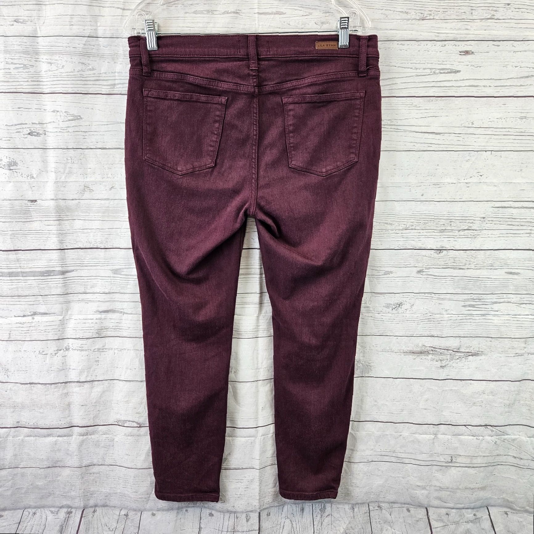 Vintage Lila Ryan Womens Cropped Pants Sz 30P Burgundy Mid Rise Cotton Blend Skinny Front Zip Petite Size 30" / US 8 / IT 44 - 3 Thumbnail