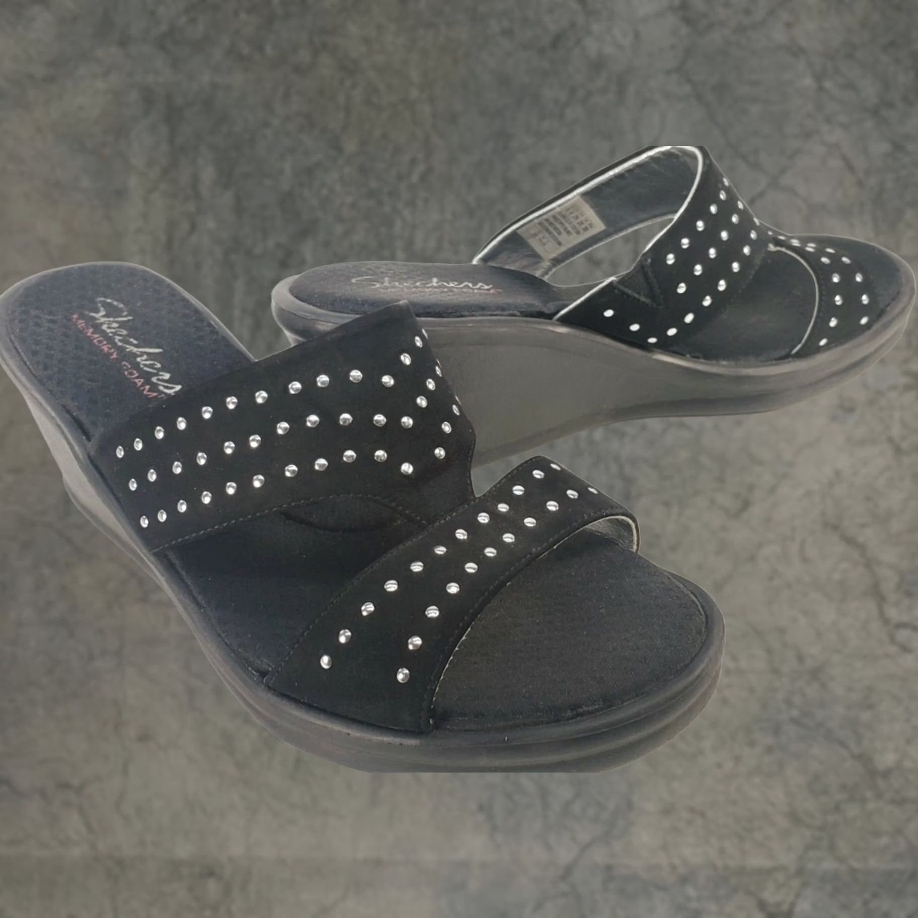 SKECHERS Skechers Cali Rumblers Wedge Sandals Women’s Size 9 Black Slip-On Casual Comfort Beading Size US 6 / IT 36 - 1 Thumbnail