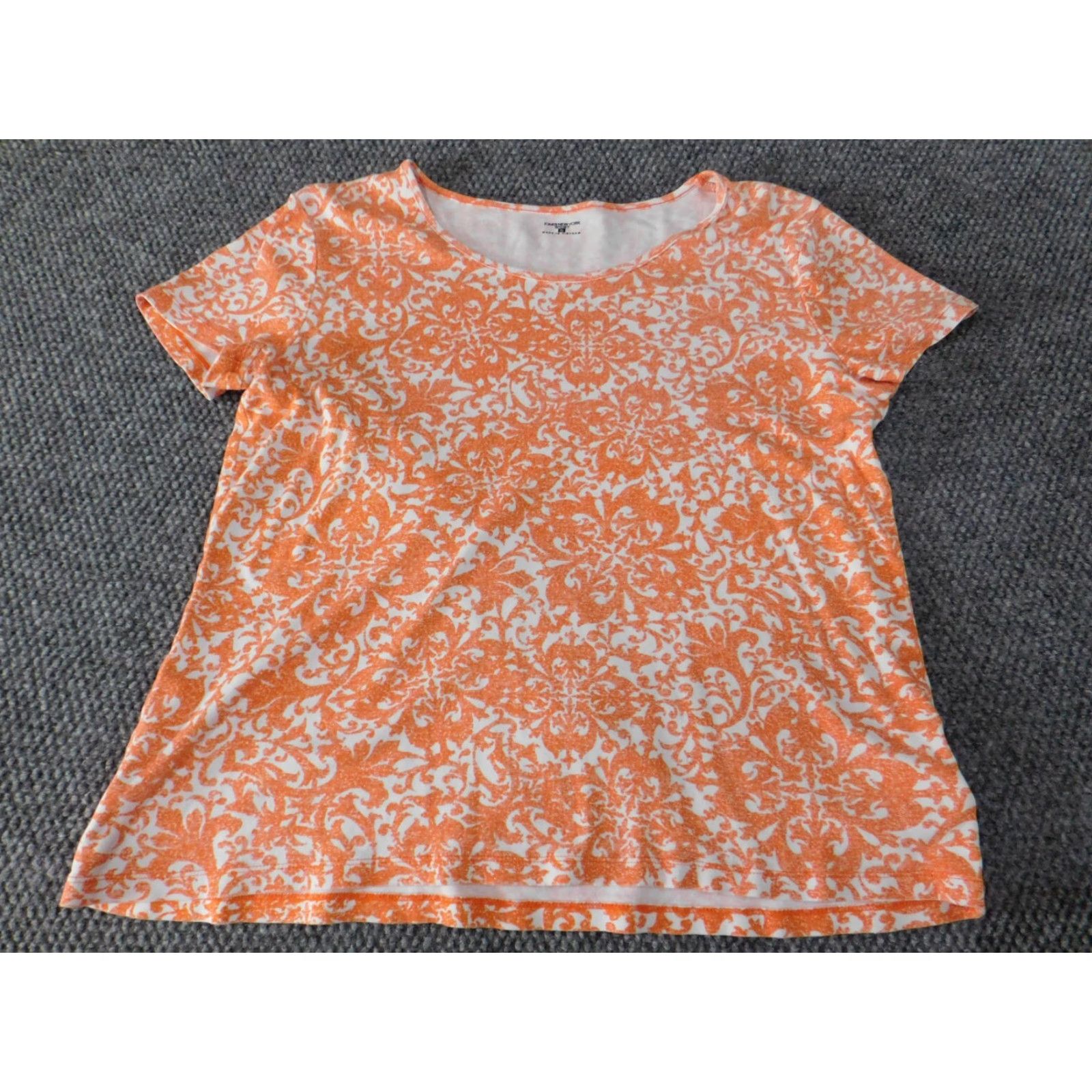 Jones New York Jones New York top Blouse XL Orange geometric Crew Neck Short Sleeve Cotton Rayon Womens Casual Size XL / US 12-14 / IT 48-50 - 2 Thumbnail
