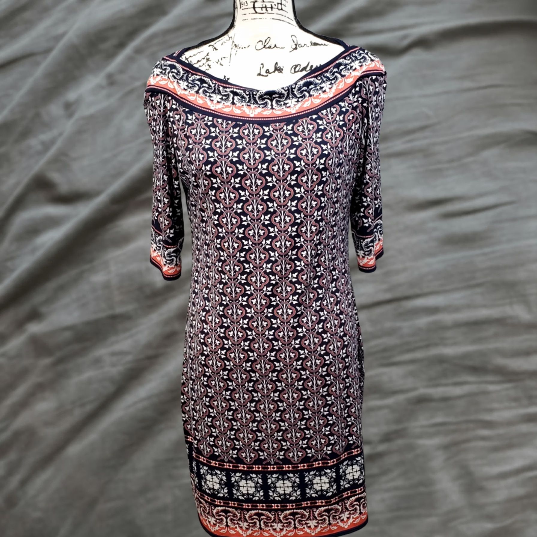 Vintage Max Studio Shift Dress Women Large Multi Geometric 3/4 Sleeve Boat Neck Pullover Size L / US 10 / IT 46 - 1 Thumbnail
