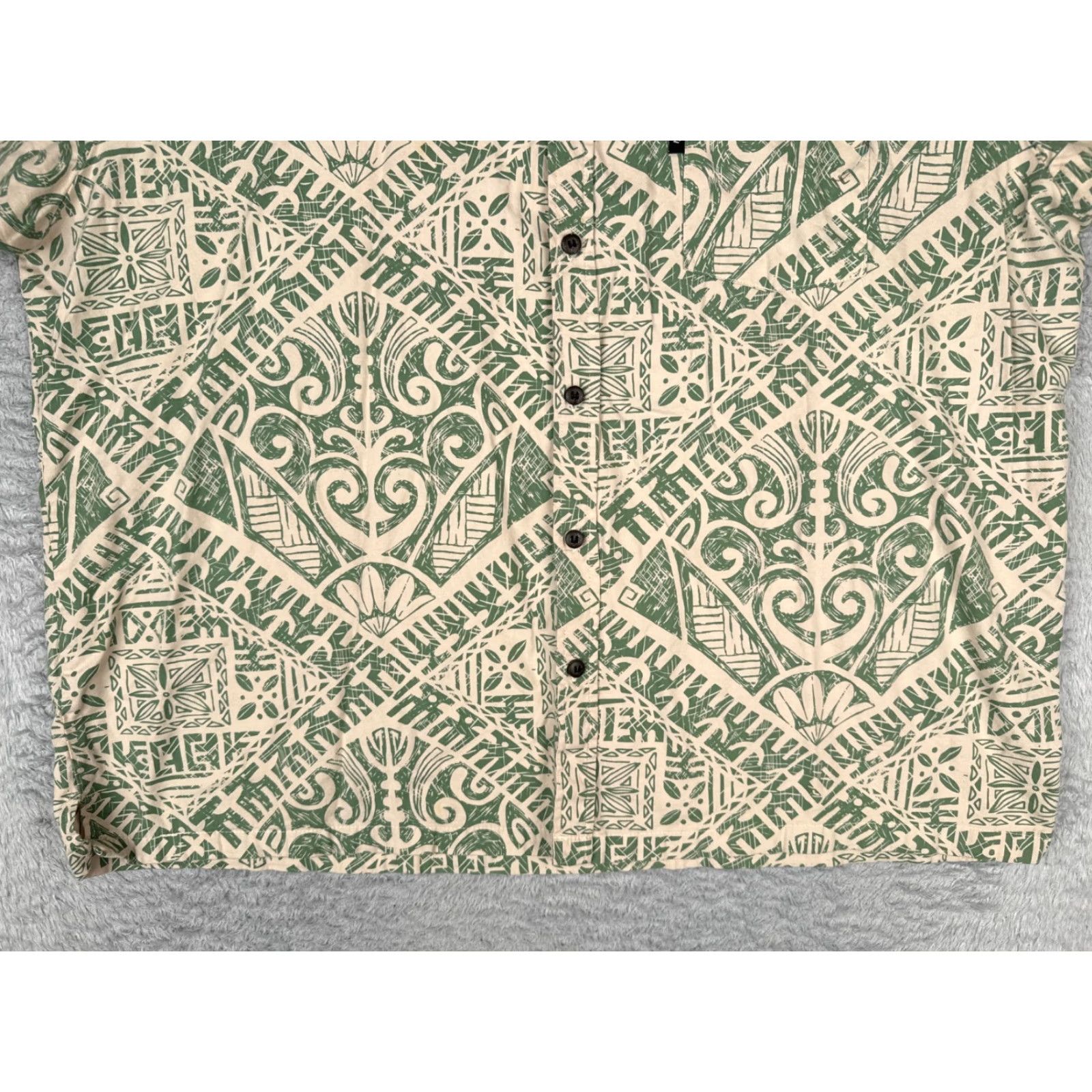 Vintage Kai Veikau Shirt Men 3XL Green Beige Floral Geometric 100% Cotton Hawaiian Size US XXL / EU 58 / 5 - 5 Thumbnail
