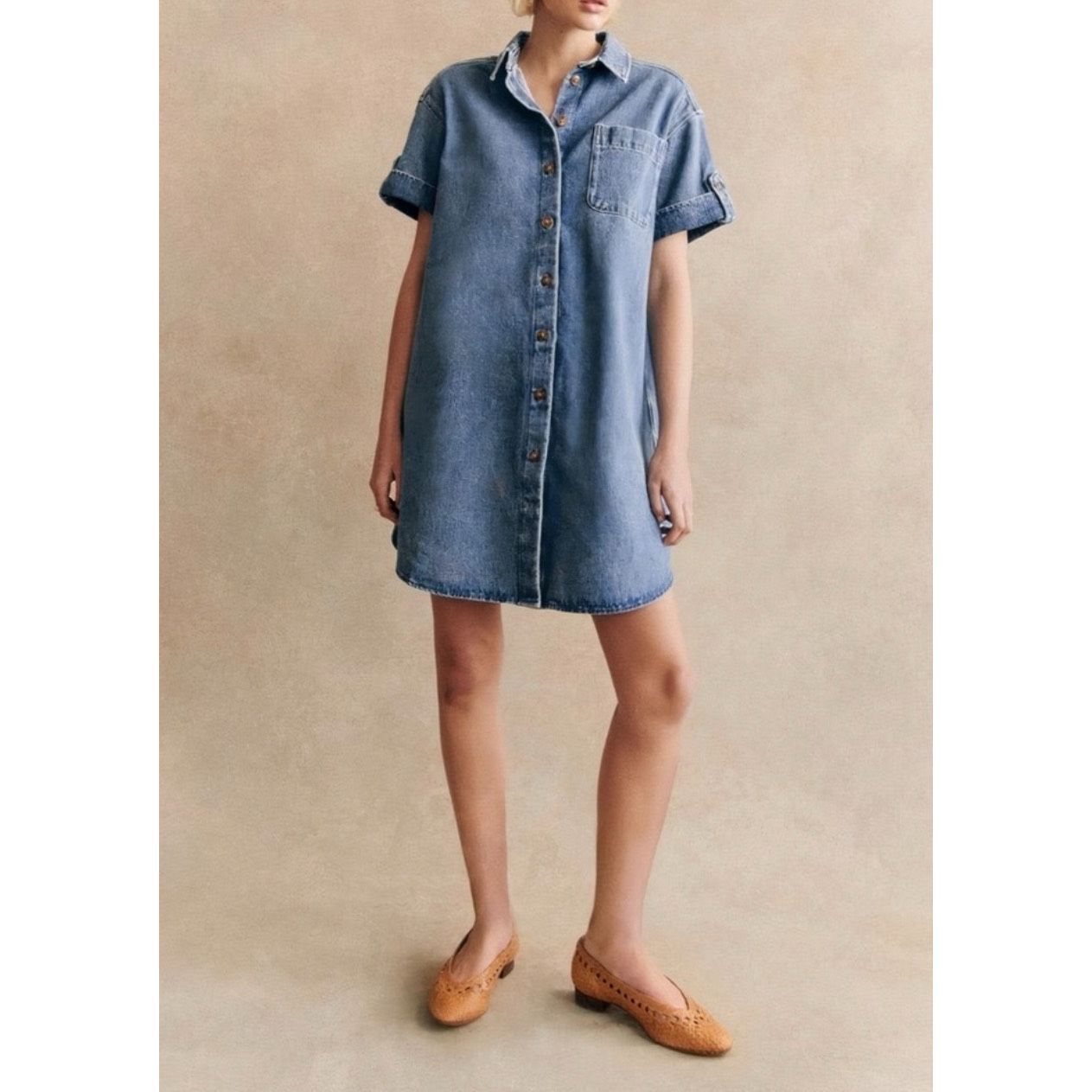 sezane denim mini dress Sezane Ren Denim Southwestern Print Mini Dress