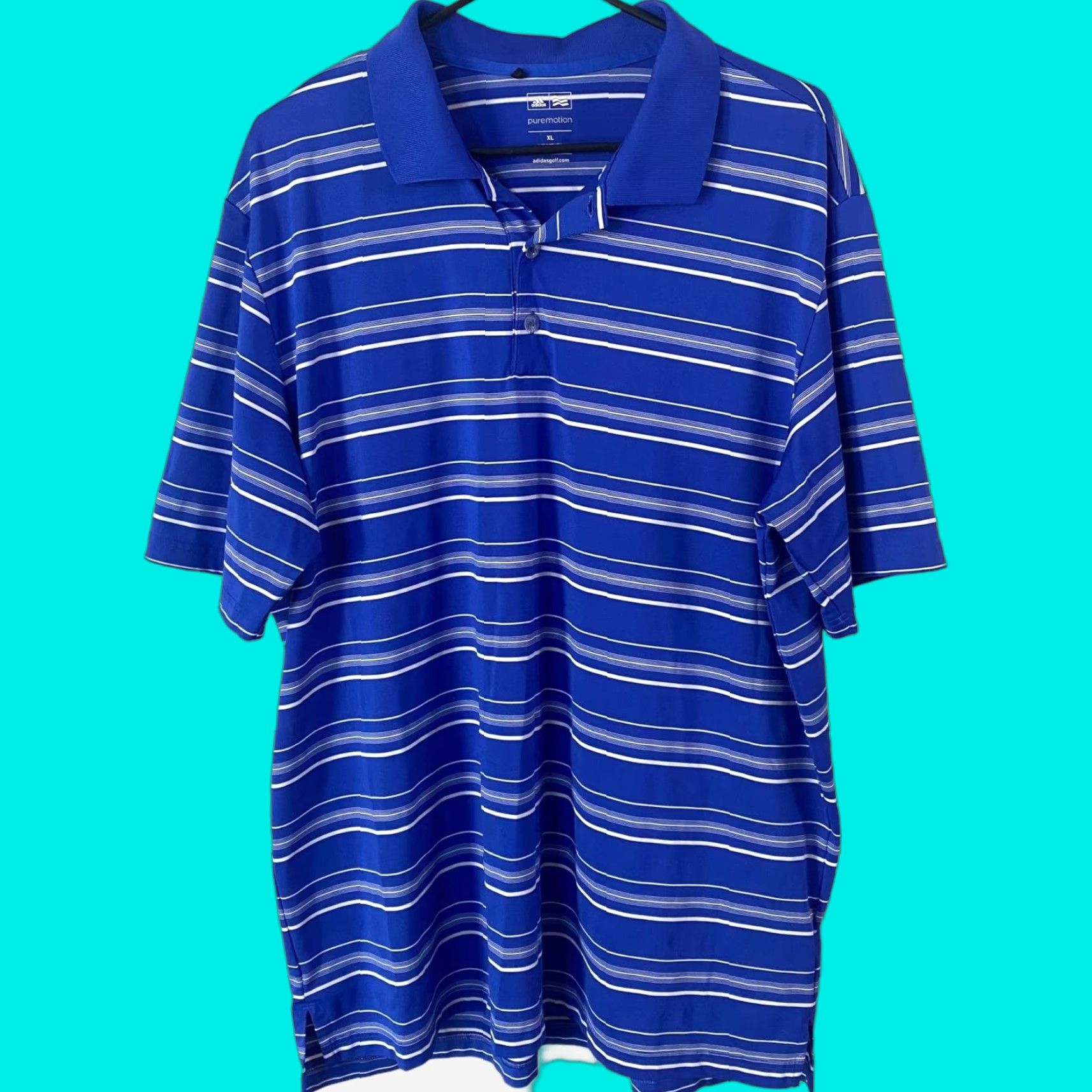Adidas Adidas Puremotion Polo Golf Shirt Men XL Blue Stripe Stretch Athletic Wear Size US XL / EU 56 / 4 - 1 Thumbnail