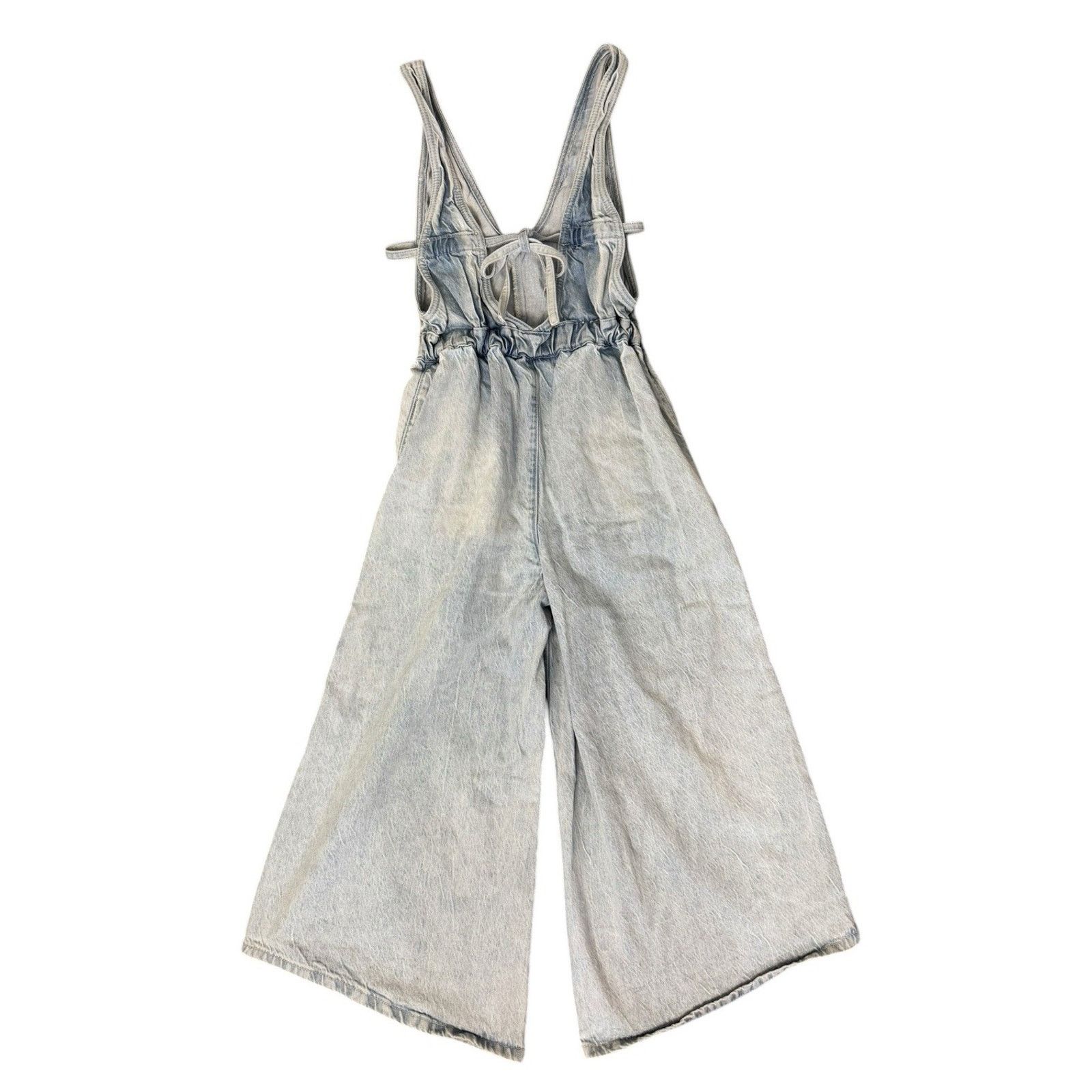 Free People FREE PEOPLE Alora Denim Wide Leg Culotte Tieback Jumpsuit XS Size 26" / US 2 / IT 38 - 6 Thumbnail
