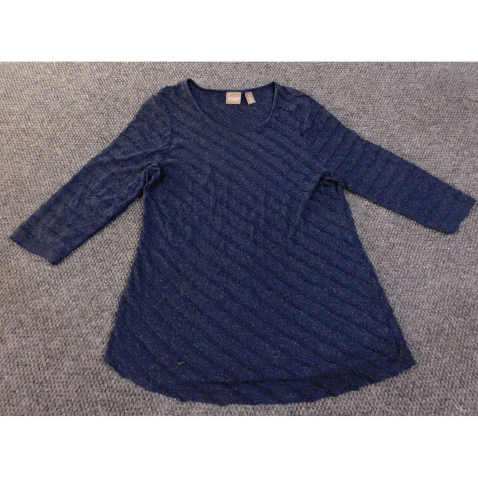 Vintage Chico's Sweater Pullover Knit V-Neck Striped Blue Linen Rayon Size 2 Women's Regular Long Sleeve Stretch Winter Modern Size XS / US 0-2 / IT 36-38 - 2 Thumbnail