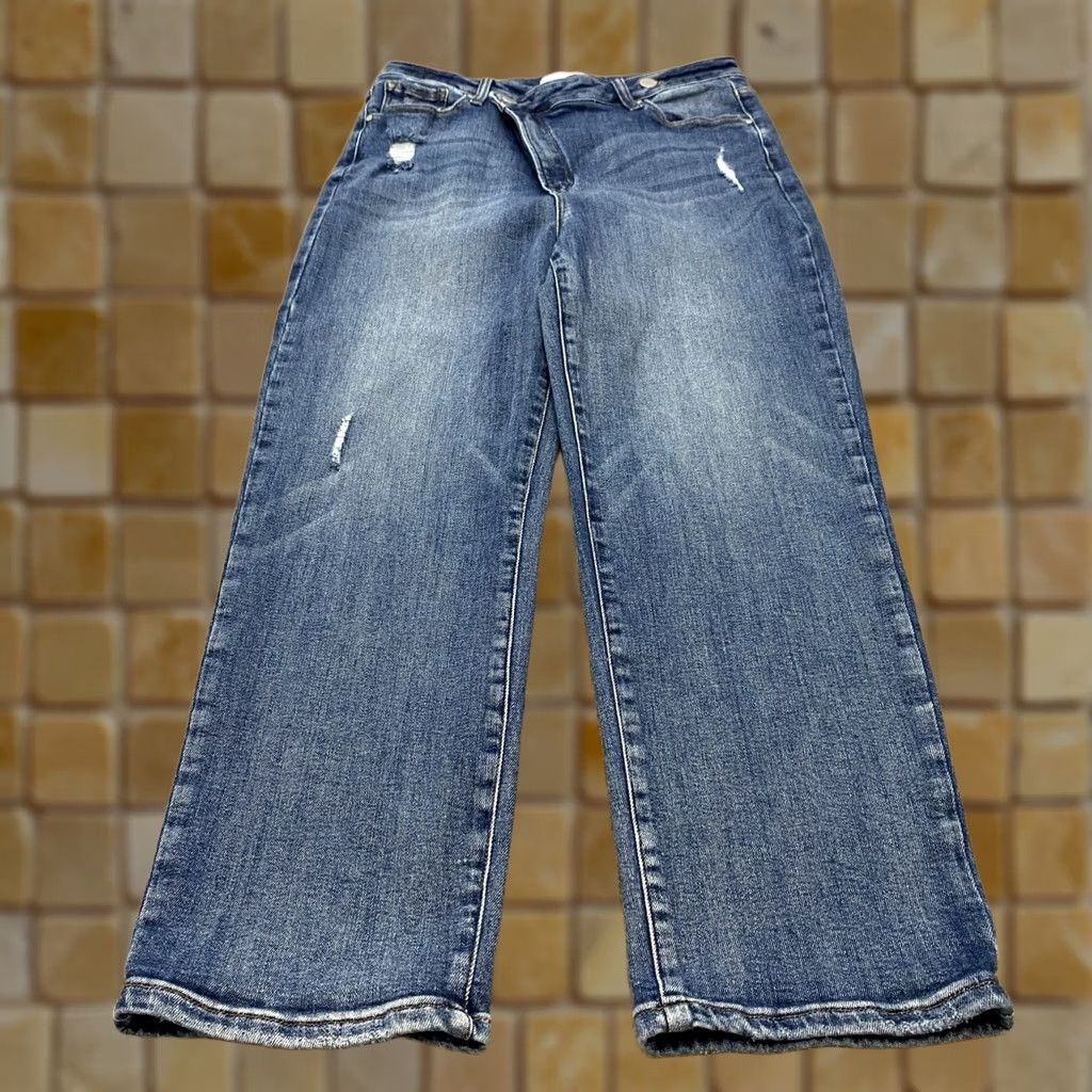 Vintage Risen Jeans Women's 32 High Rise Crossover Asymmetrical Zipper Denim Boho Blue Size 24" / US 00 / IT 34 - 1 Thumbnail