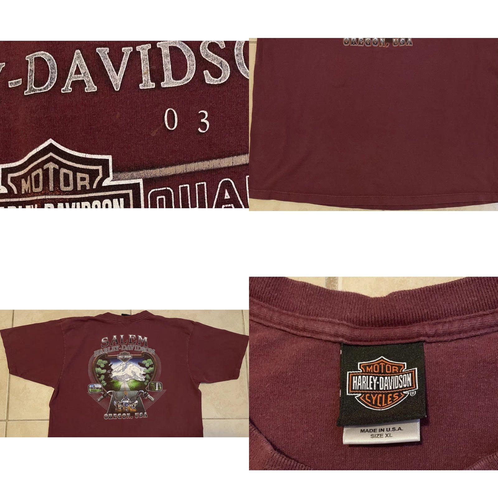 Harley Davidson VINTAGE Harley Davidson Shirt XL USA Oregon Biker Punk Grunge 90s Y2K Red USA Mens T-Shirt Size US XL / EU 56 / 4 - 8 Thumbnail