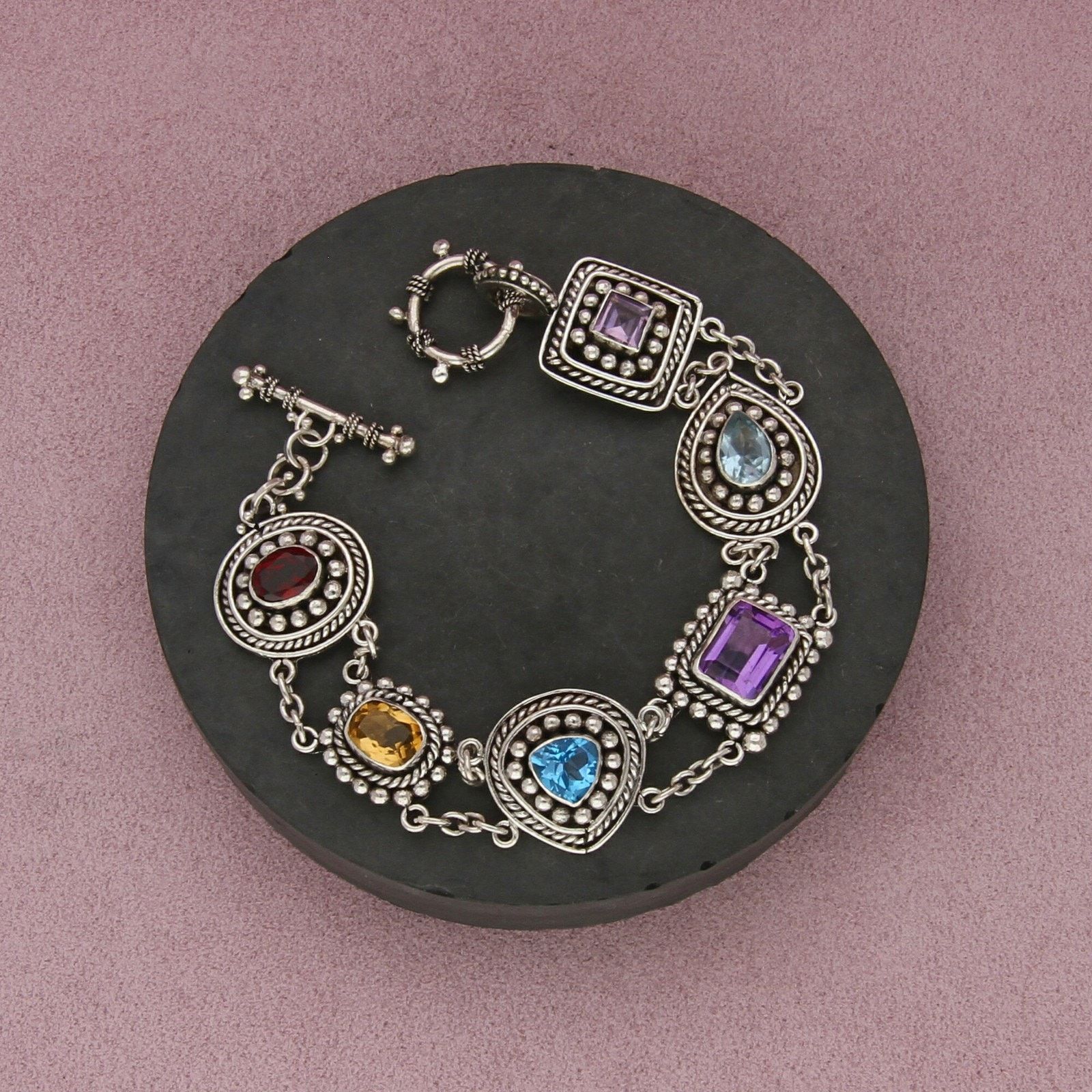 Sterling Silver sterling silver topaz citrine garnet toggle bracelet 7.5in Size ONE SIZE - 1 Thumbnail