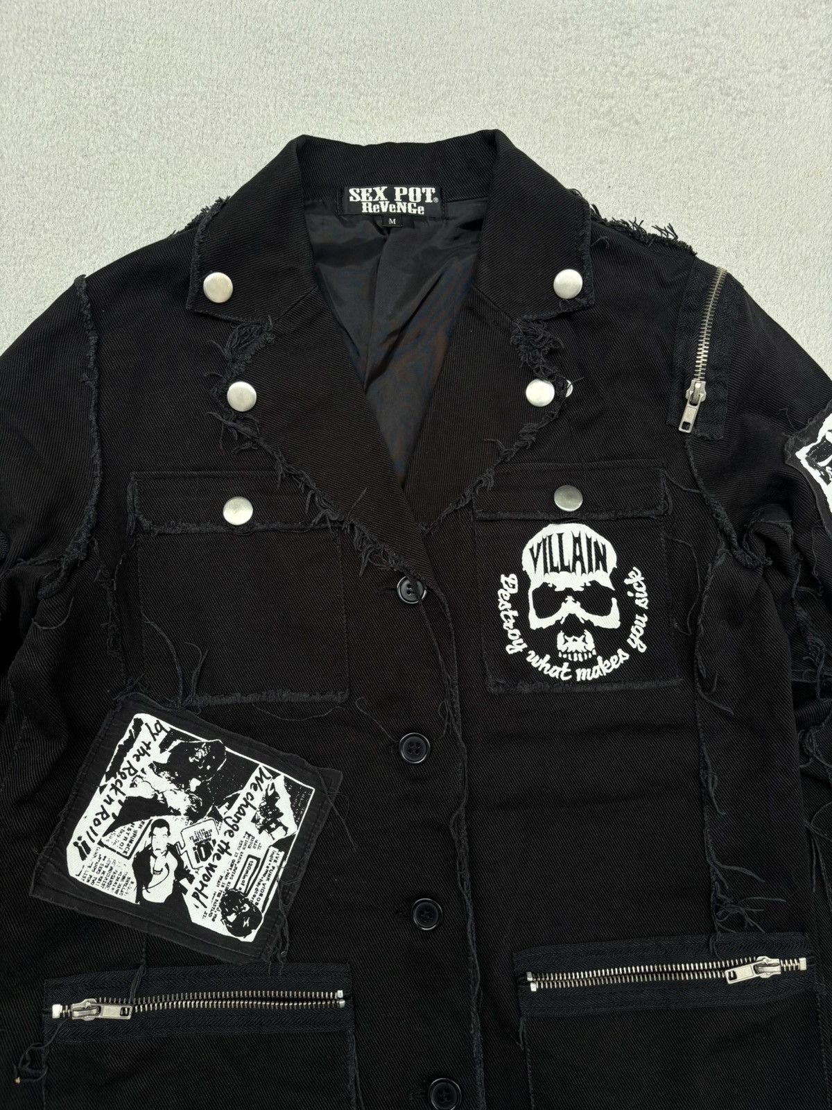 Japanese Brand Sexpot Revenge Patched Deconstructed Denim Jacket Size US S / EU 44-46 / 1 - 5 Thumbnail