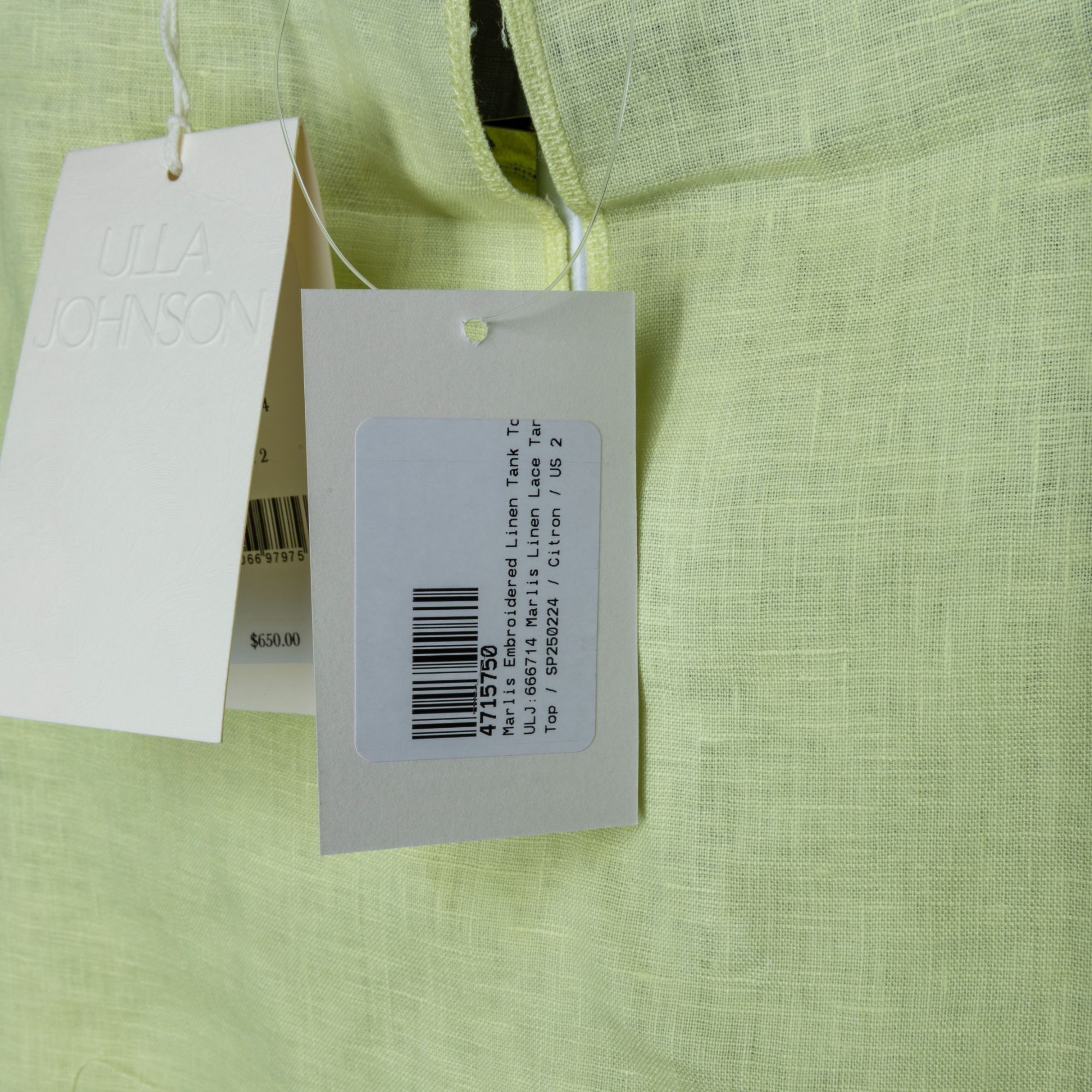 Ulla Johnson Ulla Johnson Marlis Embroidered Linen Lace Tank Top Citron S Size XS / US 0-2 / IT 36-38 - 9 Thumbnail
