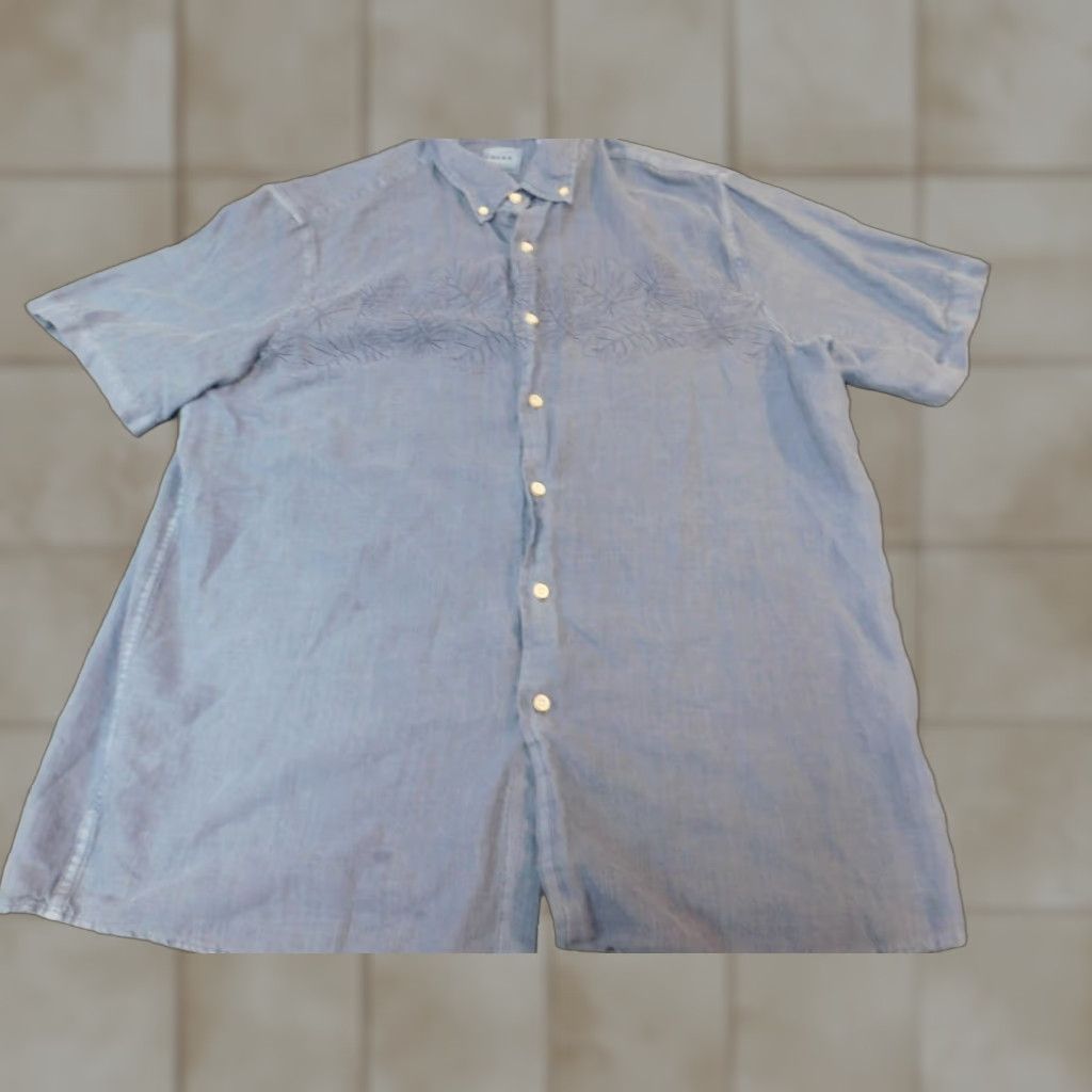 Vintage Rowm Mens Shirt Large Blue Floral Print Casual Button Down Short Sleeve Cotton Knit Button-Up Collar-Down Regular Mens Size US L / EU 52-54 / 3 - 1 Thumbnail