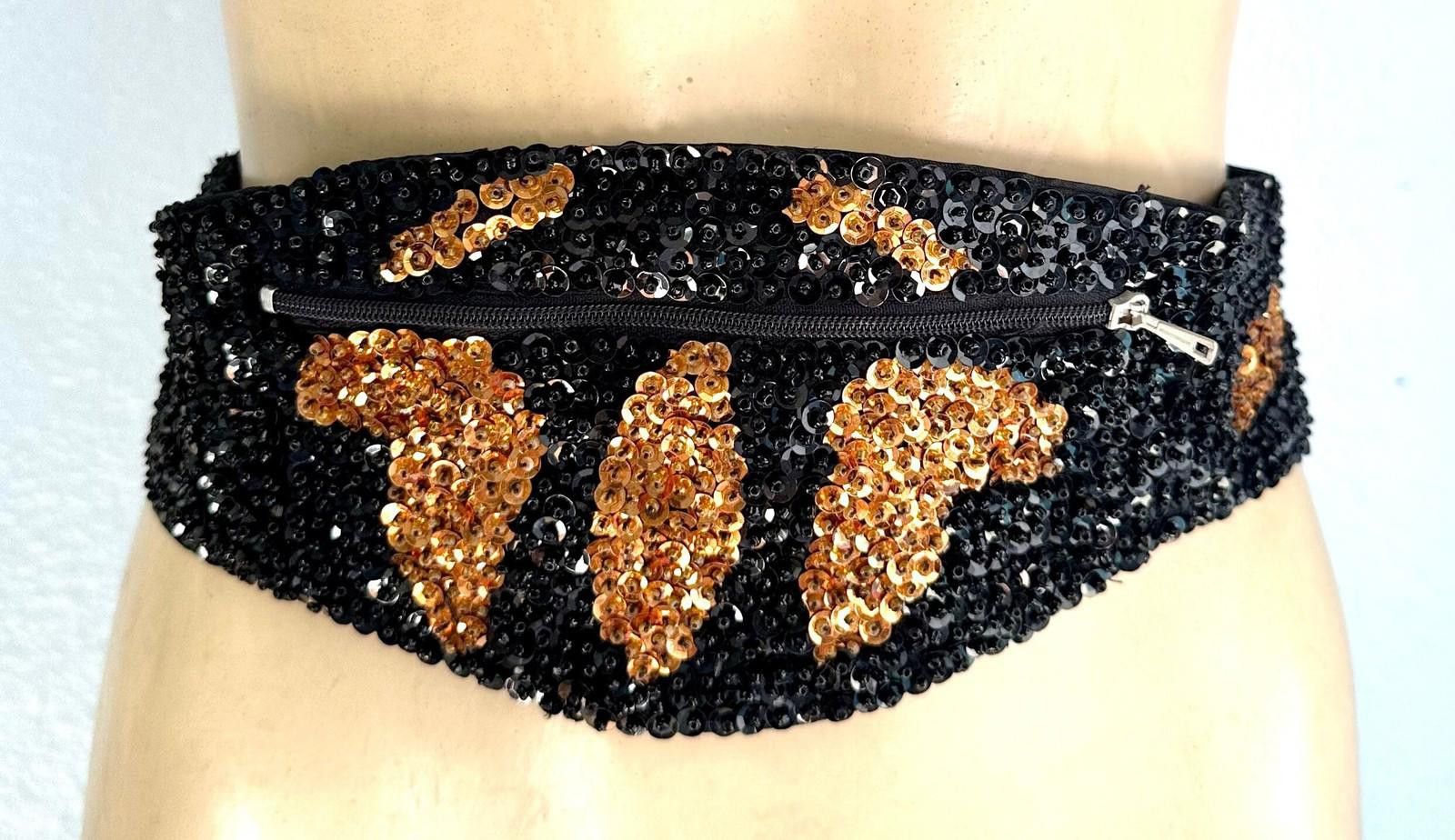 Designer Sequin Cummerbund Fashion Belt Black Brown Size ONE SIZE - 1 Thumbnail