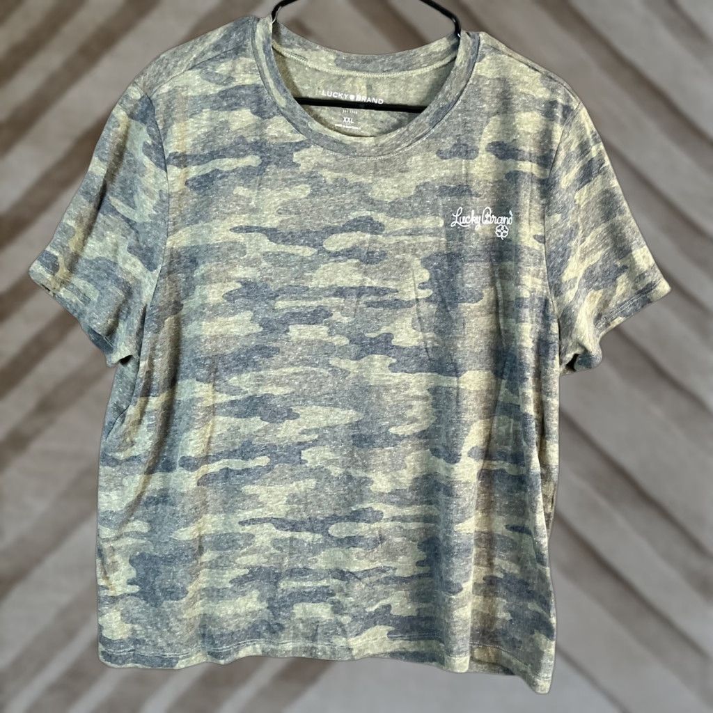 Lucky Brand Lucky Brand Shirt Womens Green Camo Burnout Short Sleeve Cotton Blend 2XL Size XXL / US 16-18 / IT 52-54 - 1 Thumbnail