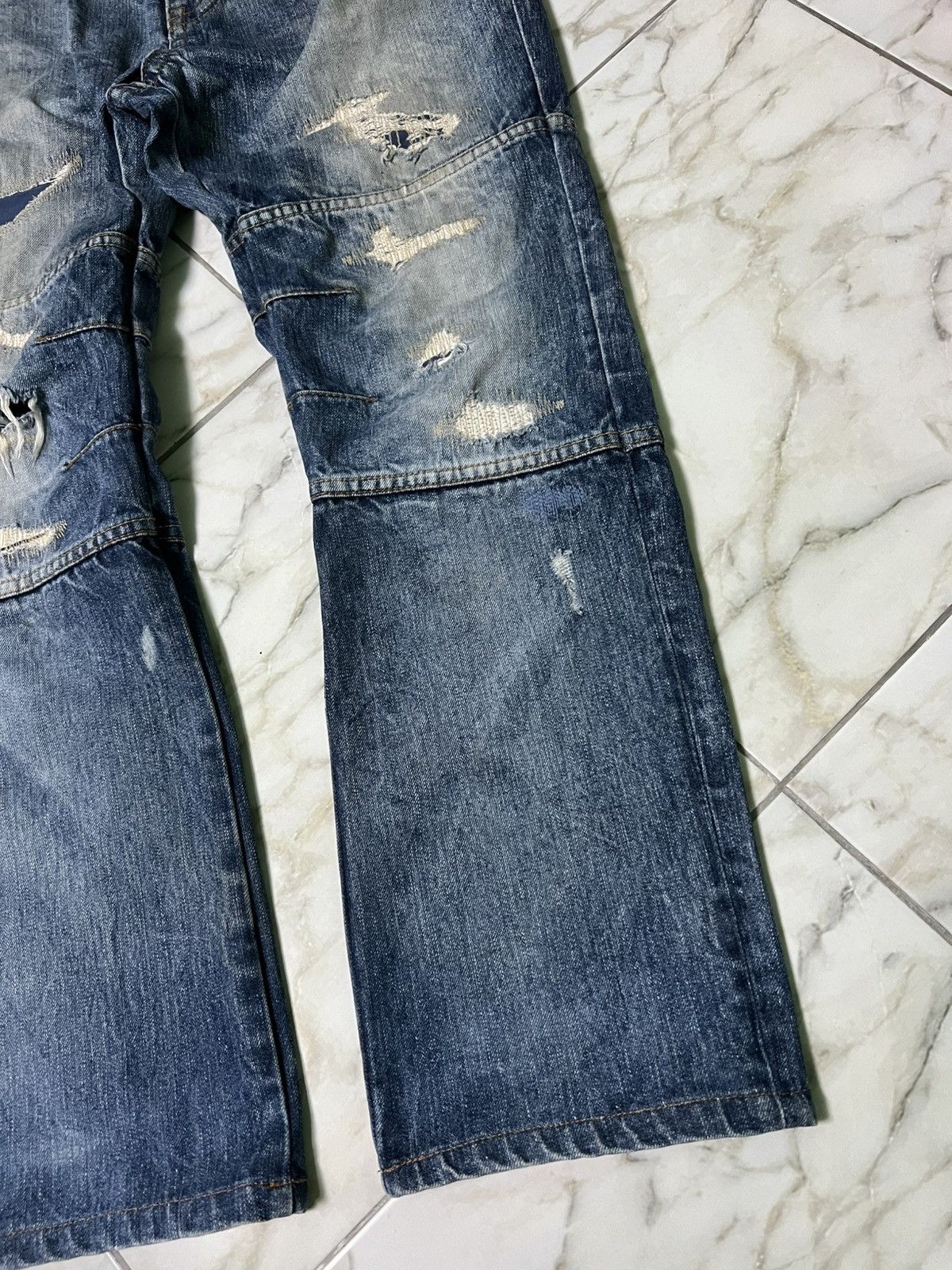 Japanese Brand 💥Baggy💥Redpepper Double Knee Washed Ripped Distress Jeans Size US 35 - 5 Thumbnail