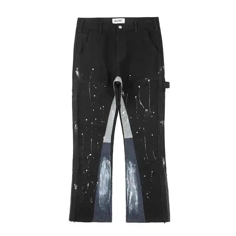 Japanese Brand Contrast Color Splice Speckled Ink Paint Micro Flared Jeans Size US 32 / EU 48 - 5 Thumbnail