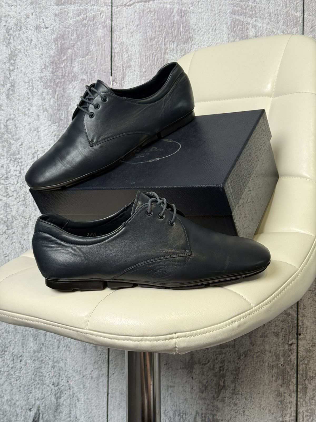 Prada PRADA Navy Leather Lace Up Men’s Shoes With Logo (2ED 034) Size US 11 / EU 44 - 9 Thumbnail
