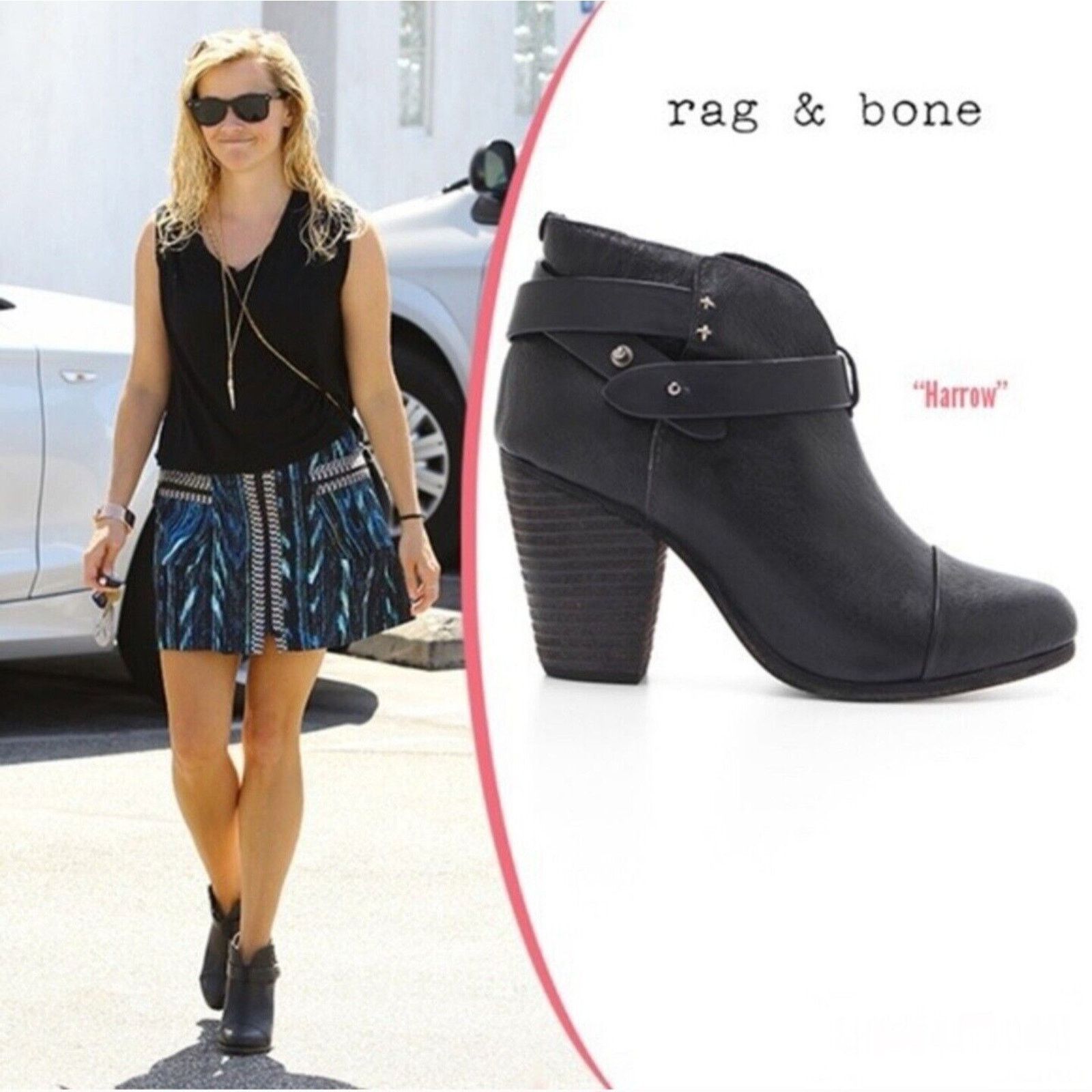 Rag & Bone Rag & Bone Size Harrow Ankle Booties Black Strap,Block Heel Size US 8.5 / IT 38.5 - 1 Thumbnail