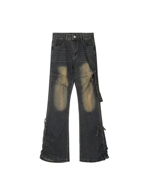 VIBE Vintage washed distressed micro-flare pleated denim trousers Size US 33 - 6 Thumbnail