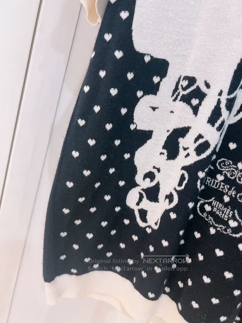 Hermes Hermes Black and White Monogram Heart Saddle Knit Short Sl Size XS / US 0-2 / IT 36-38 - 4 Thumbnail