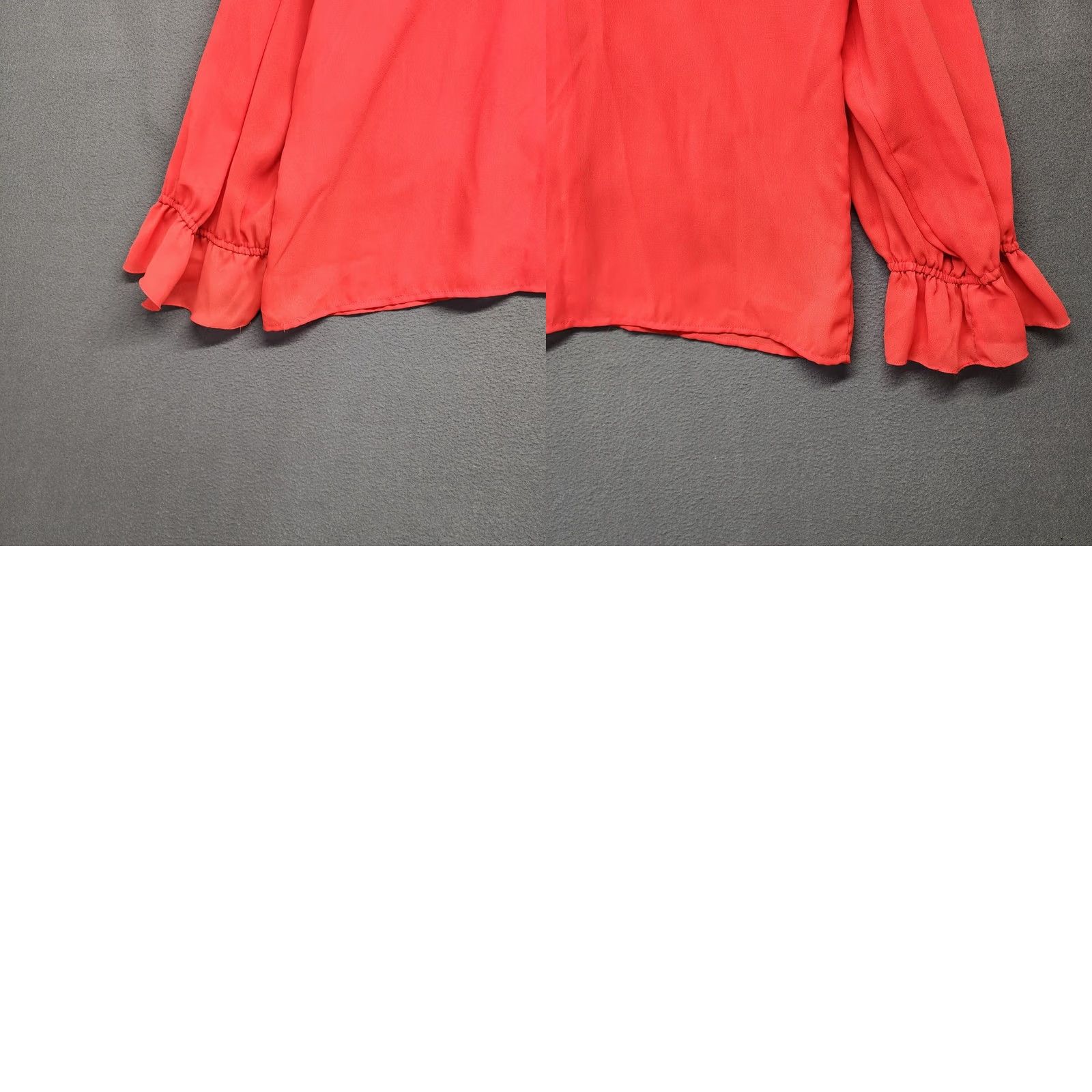 Worthington VINTAGE Worthington Blouse Womens L Red Long Sleeve Button Up Collar - Polyester, Solid, Ruffle, 12, Hong Kong, Regular, Womens Size L / US 10 / IT 46 - 9 Thumbnail