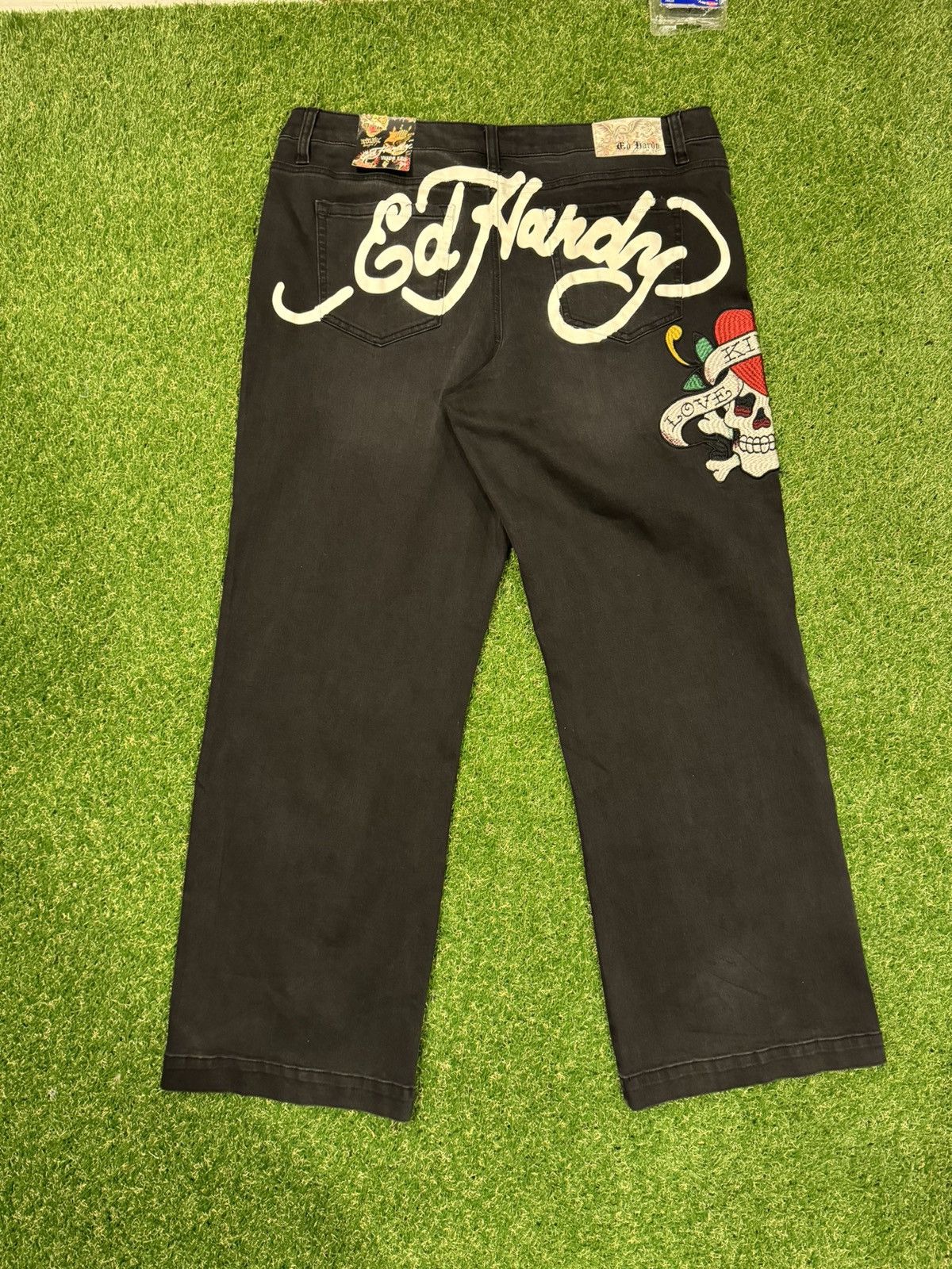 image of Ed Hardy Love Kills Slowly Wide Leg Jeans in Black, Men's (Size 34)