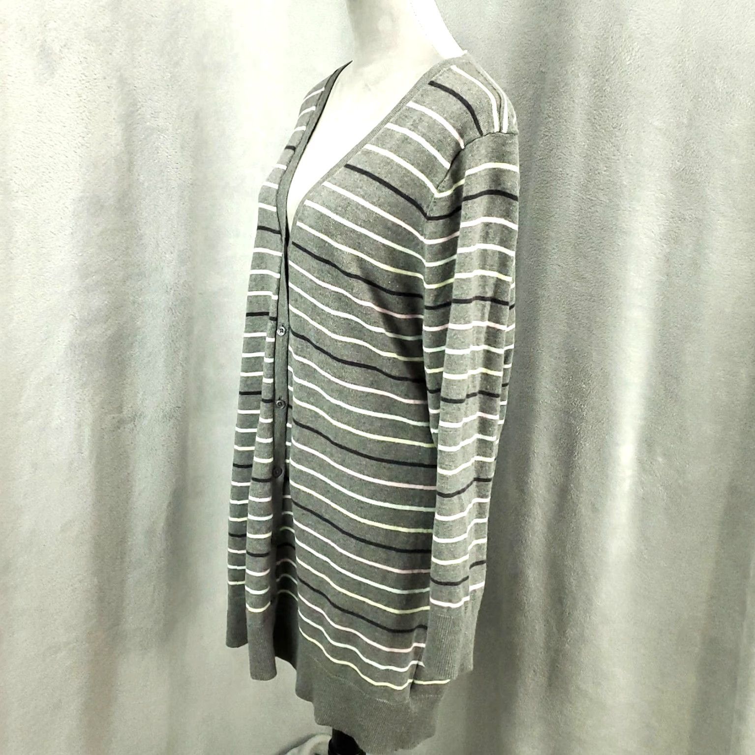 Torrid Torrid Cardigan Womens 2X Gray White Black Stripes Button Up Tunic Long Size XXL / US 16-18 / IT 52-54 - 2 Thumbnail